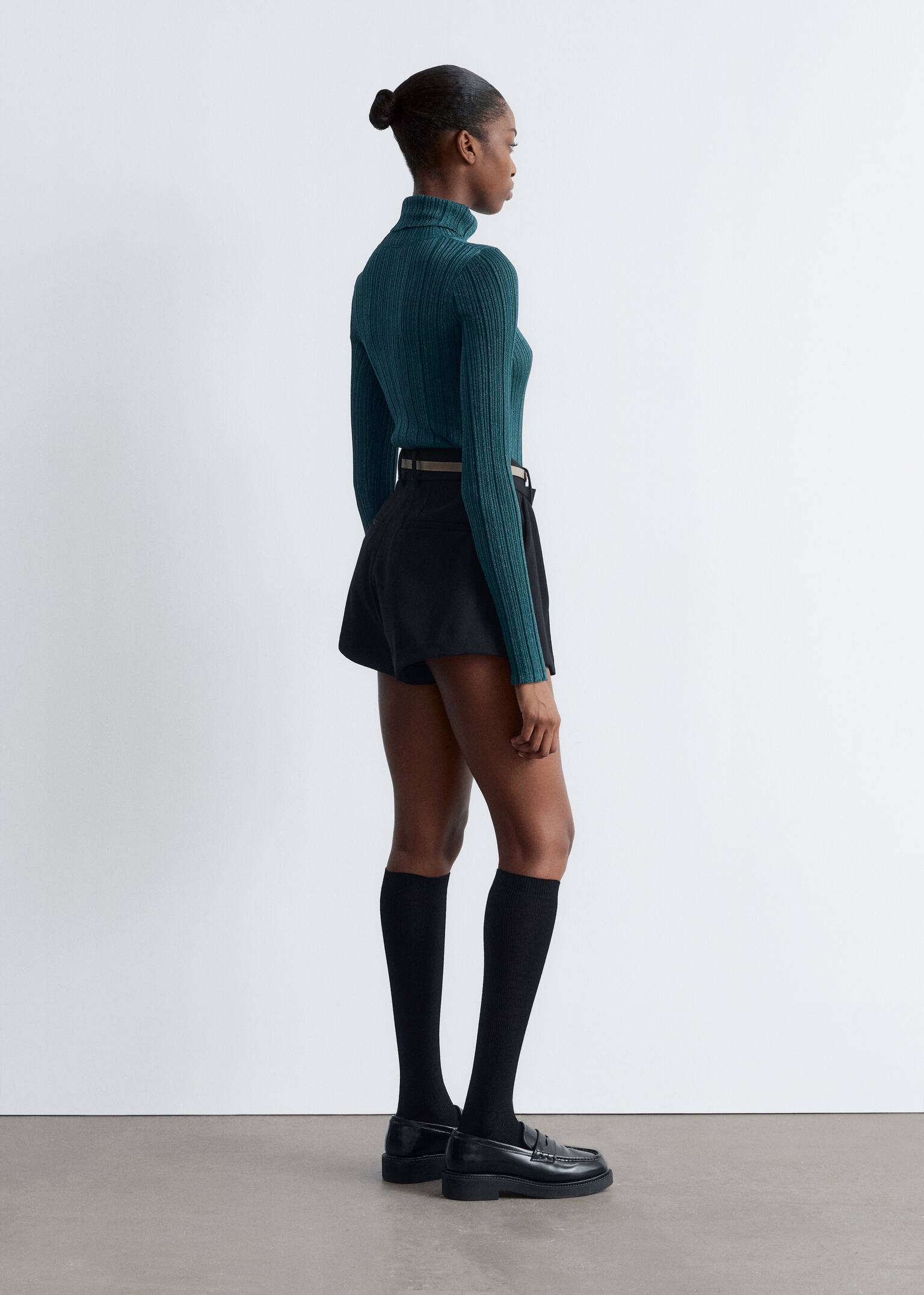 Rippstrick-Rollkragenpullover aus Lurex - Dunkles Türkis/Dunkelbraun/Hellblau - 6