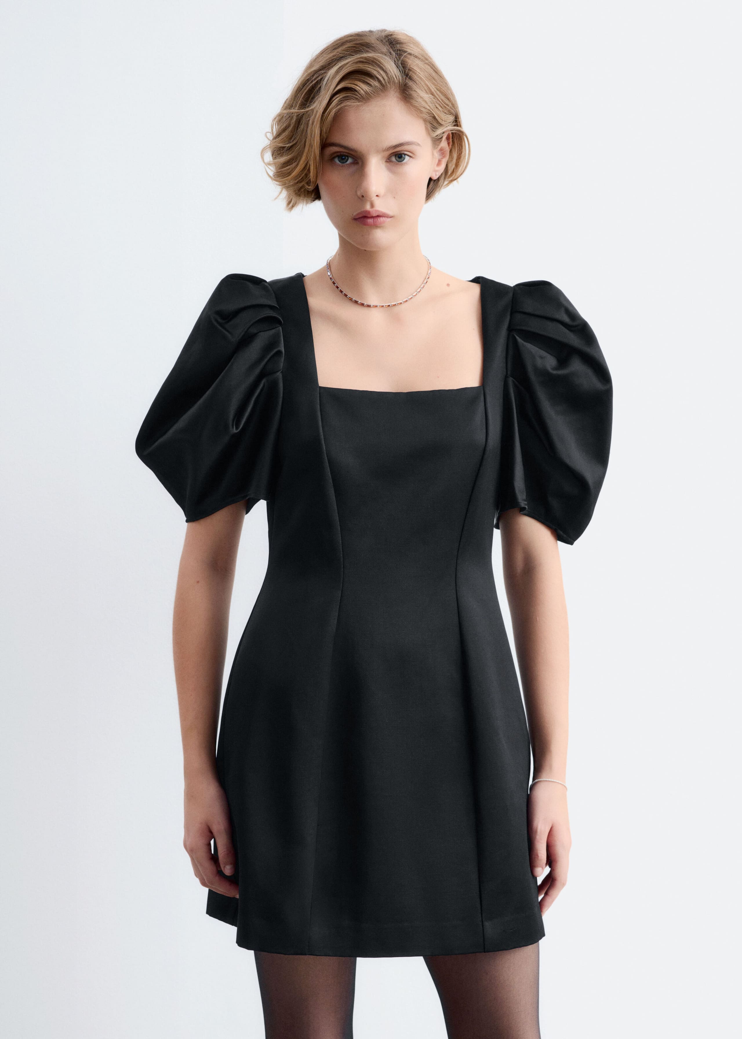 Volume Sleeve Mini Dress - Black - Lookbook