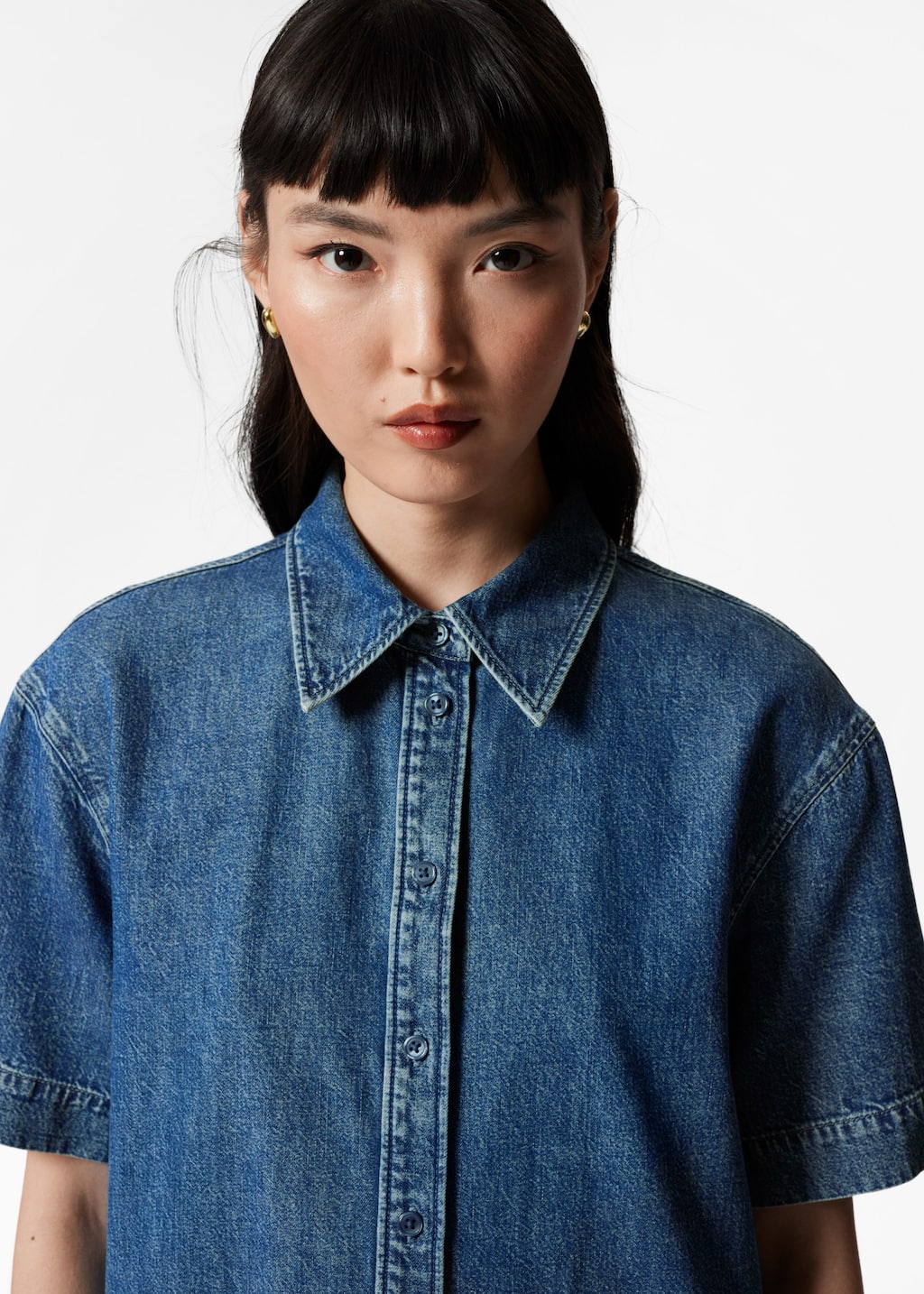 Asymmetrical T-Shirt Denim Dress - Blue - Lookbook