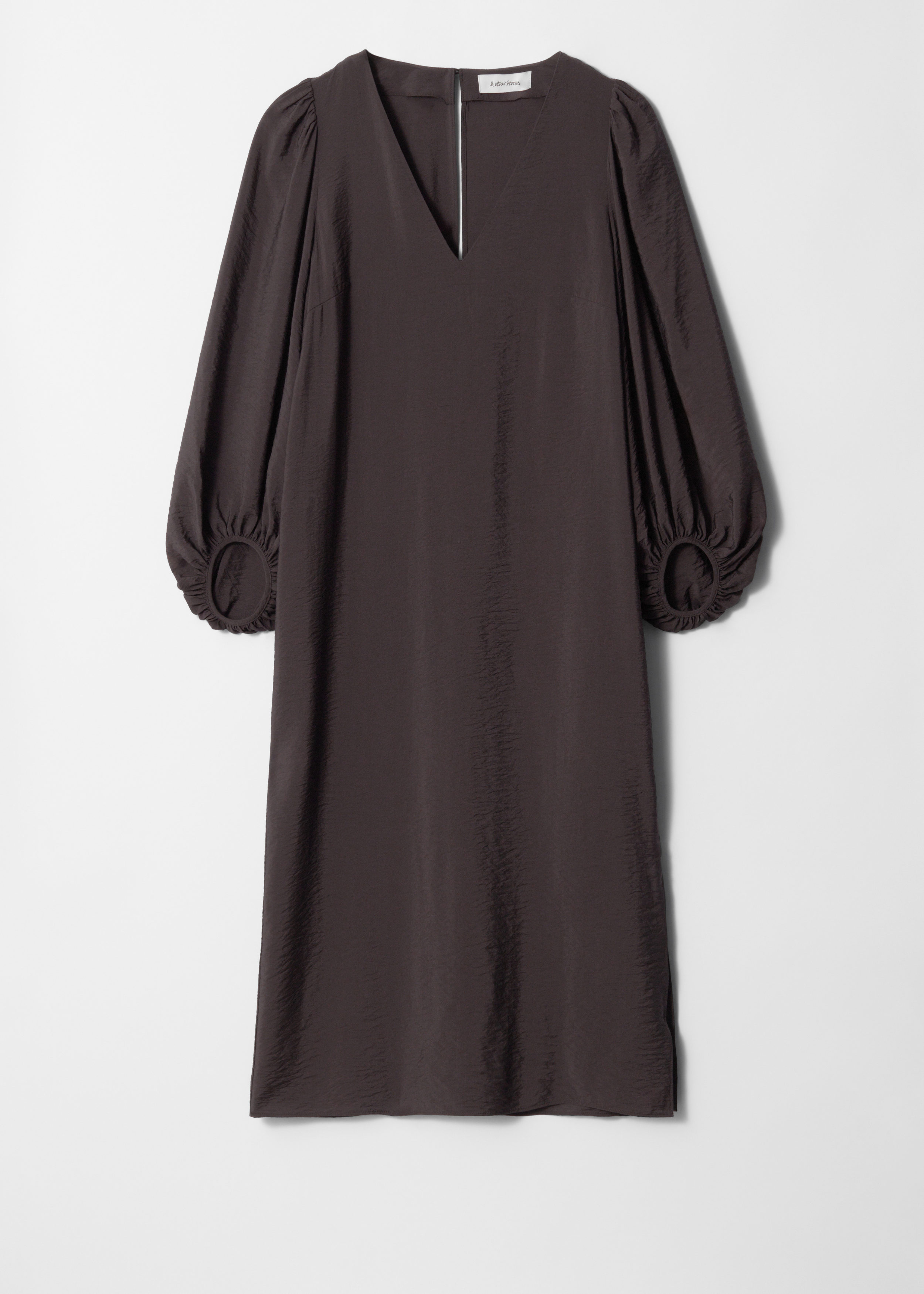 Puff-Sleeve V-Neck Midi Dress