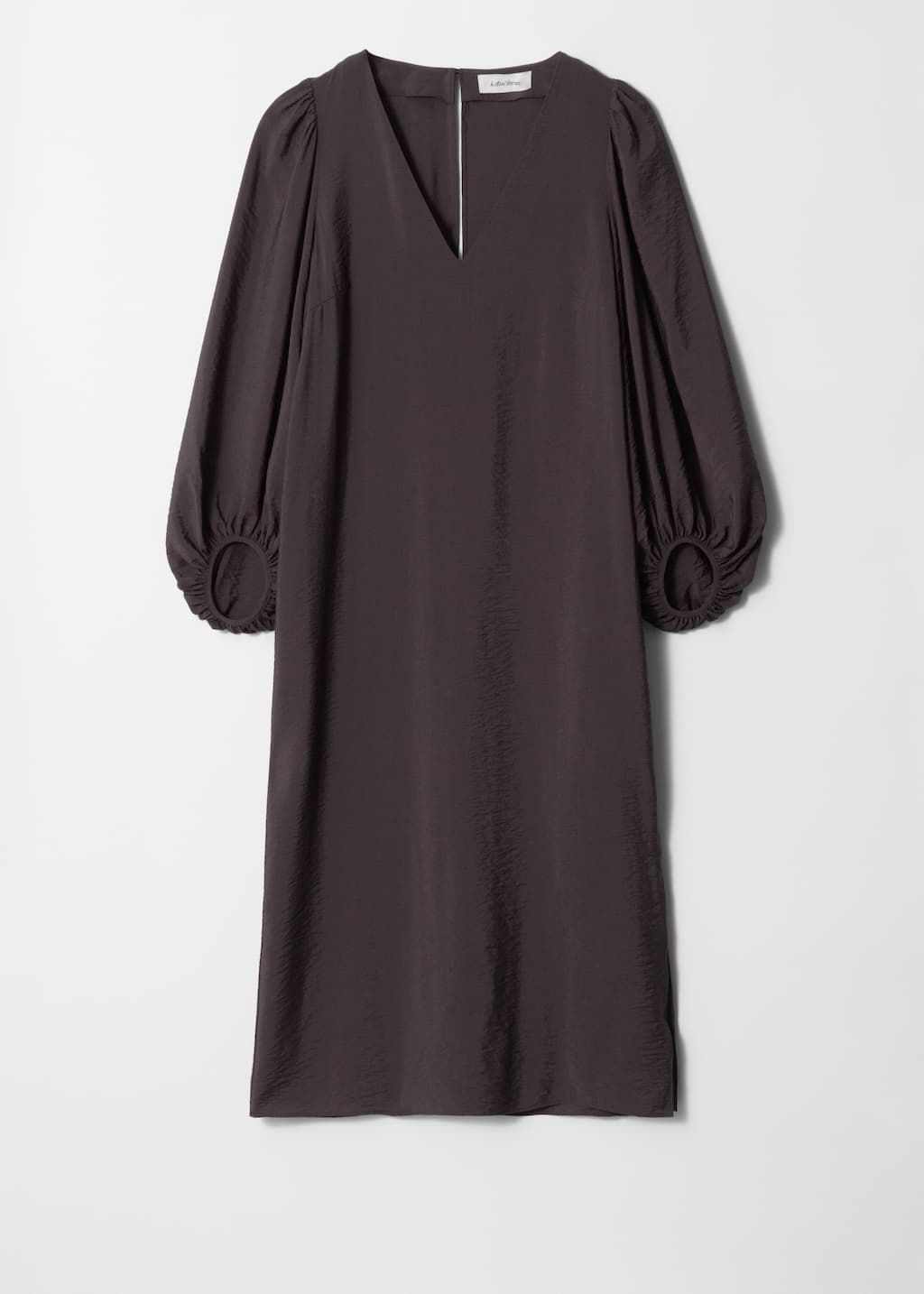 Image of Puff-Sleeve V-Neck Midi Dress