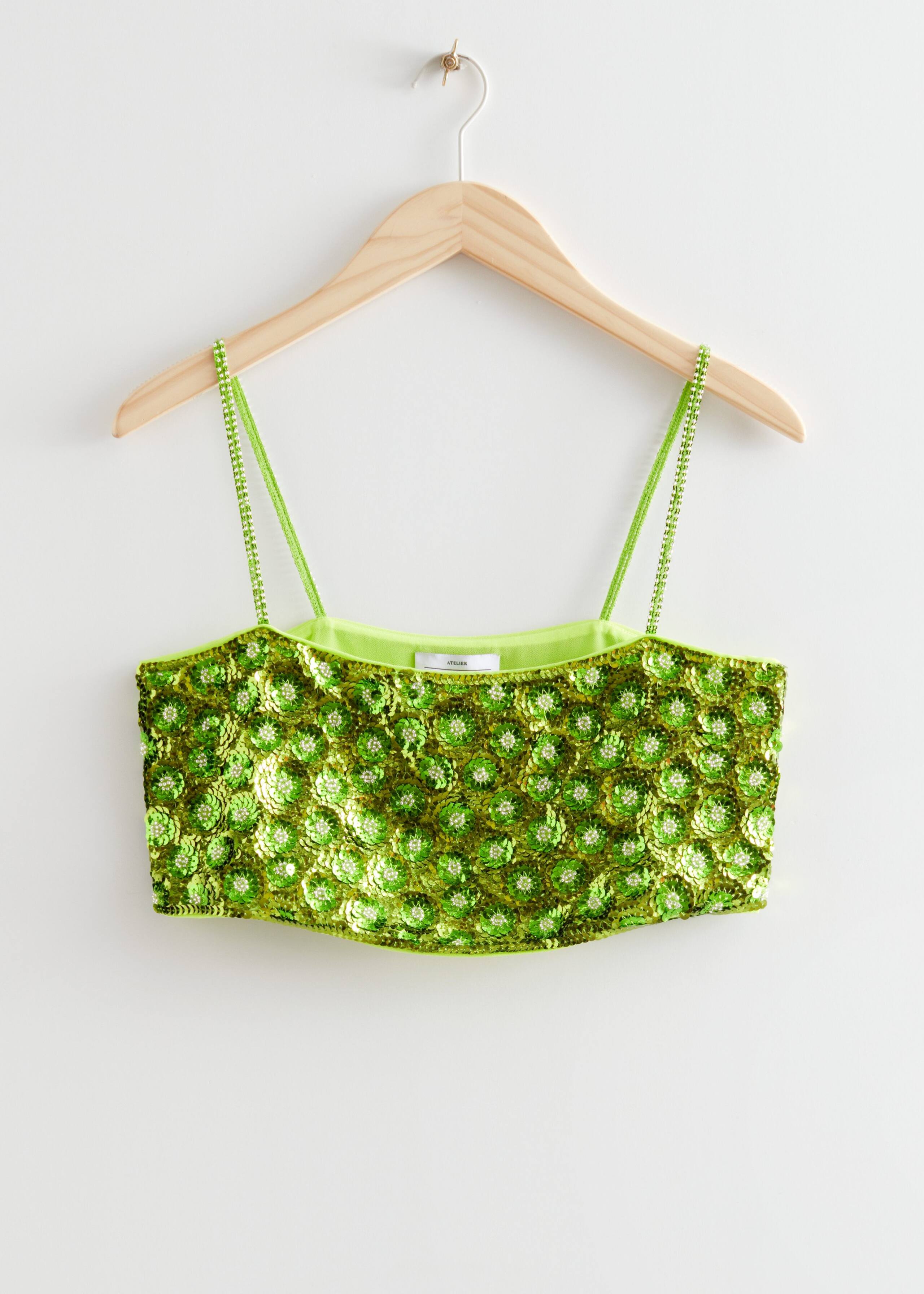 Floral Sequin Crop Top - Green - Still Life
