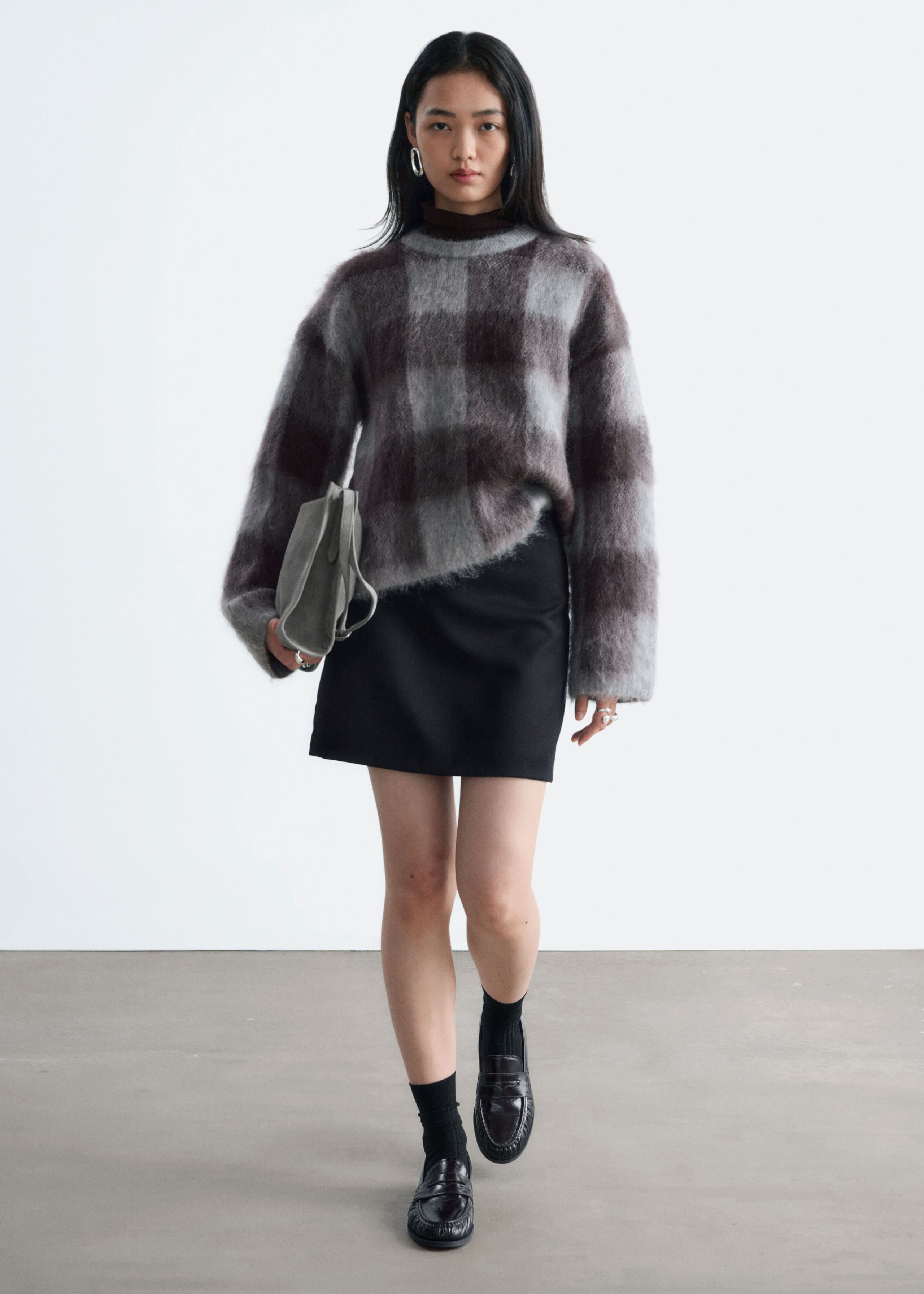 Mohair Blend Jumper - Grey/Checked - Lookbook