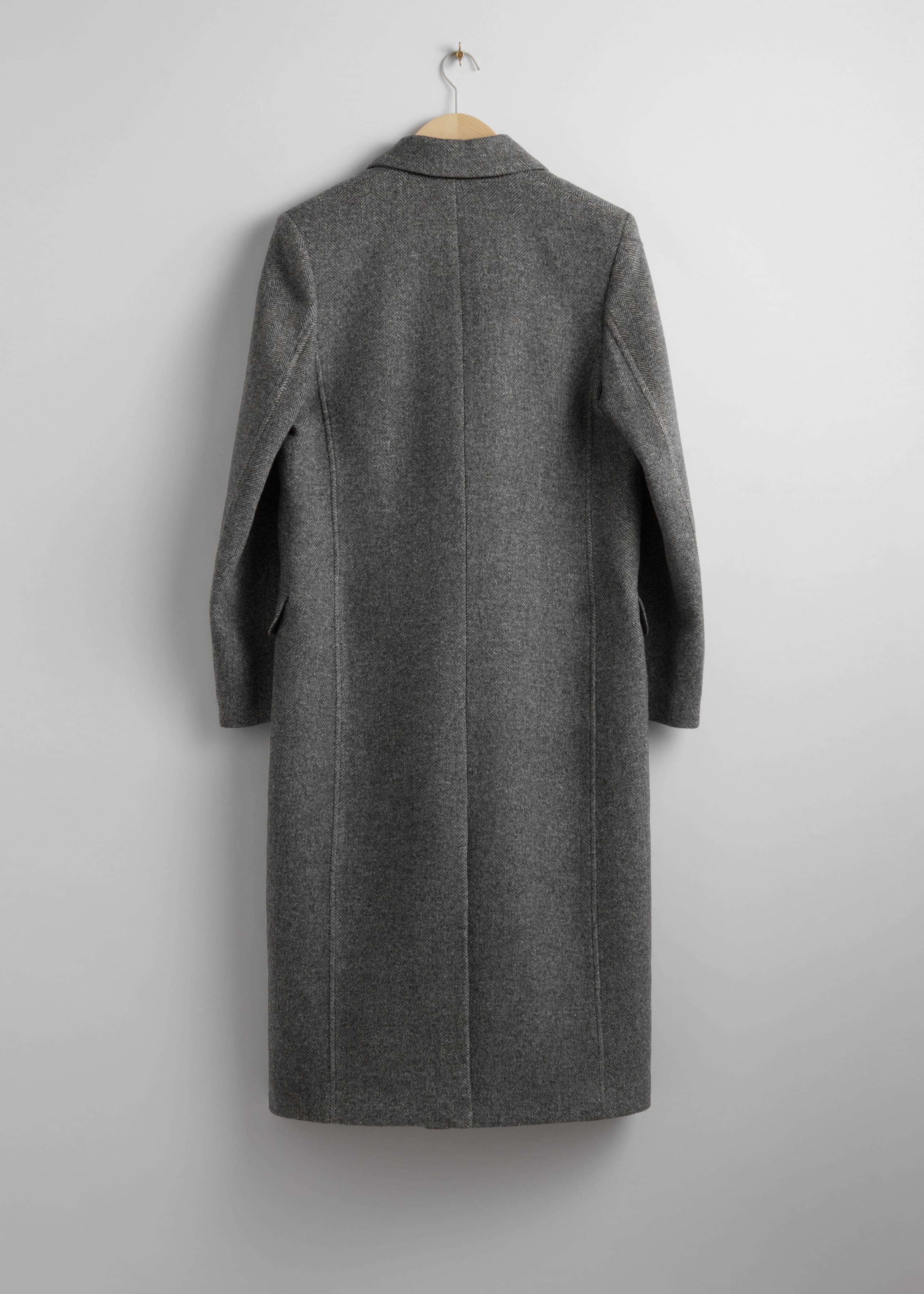 Double-Breasted Herringbone Wool Coat - Black Herringbone - Still Life