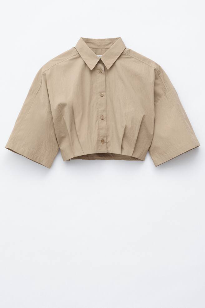 Cropped overhemd met geplooide zoom - Beige - 1