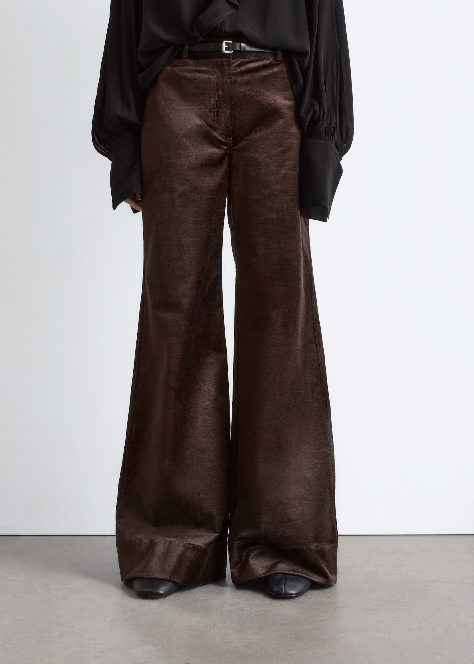 разкроени кадифени панталони - Тъмнокафяво/Черен - 3