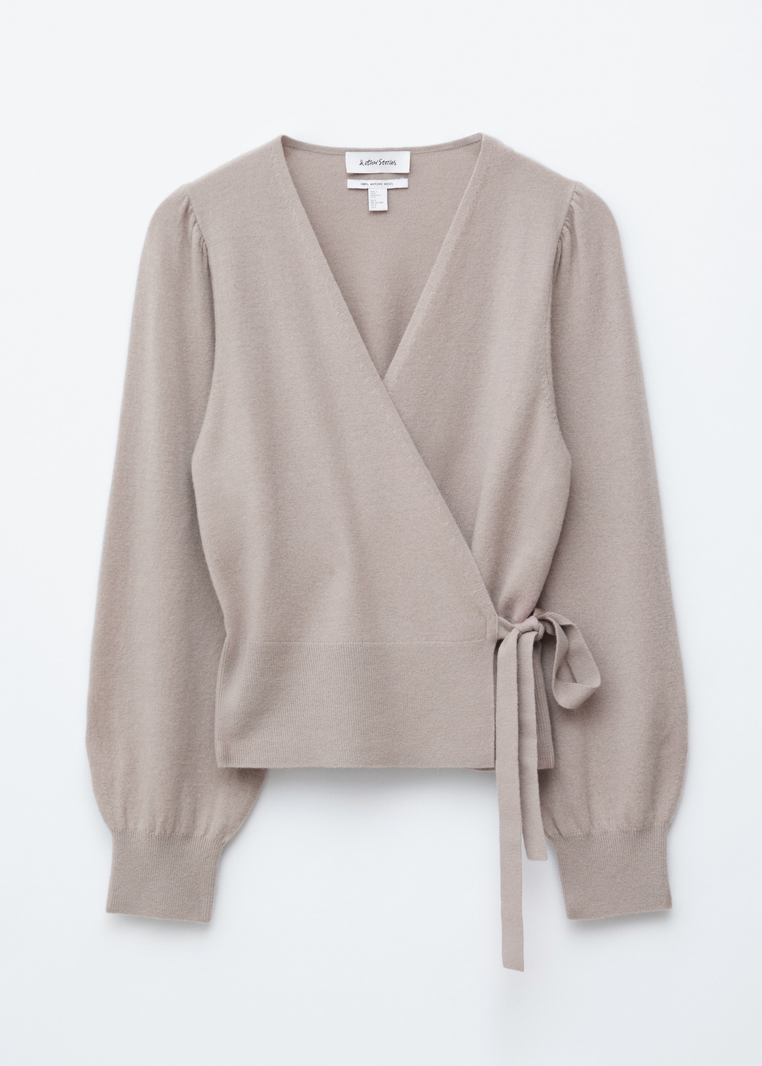 Strickjacke in Wickeloptik aus Merinowolle - Hellgreige/Grau meliert/Blau/Meliert - 2