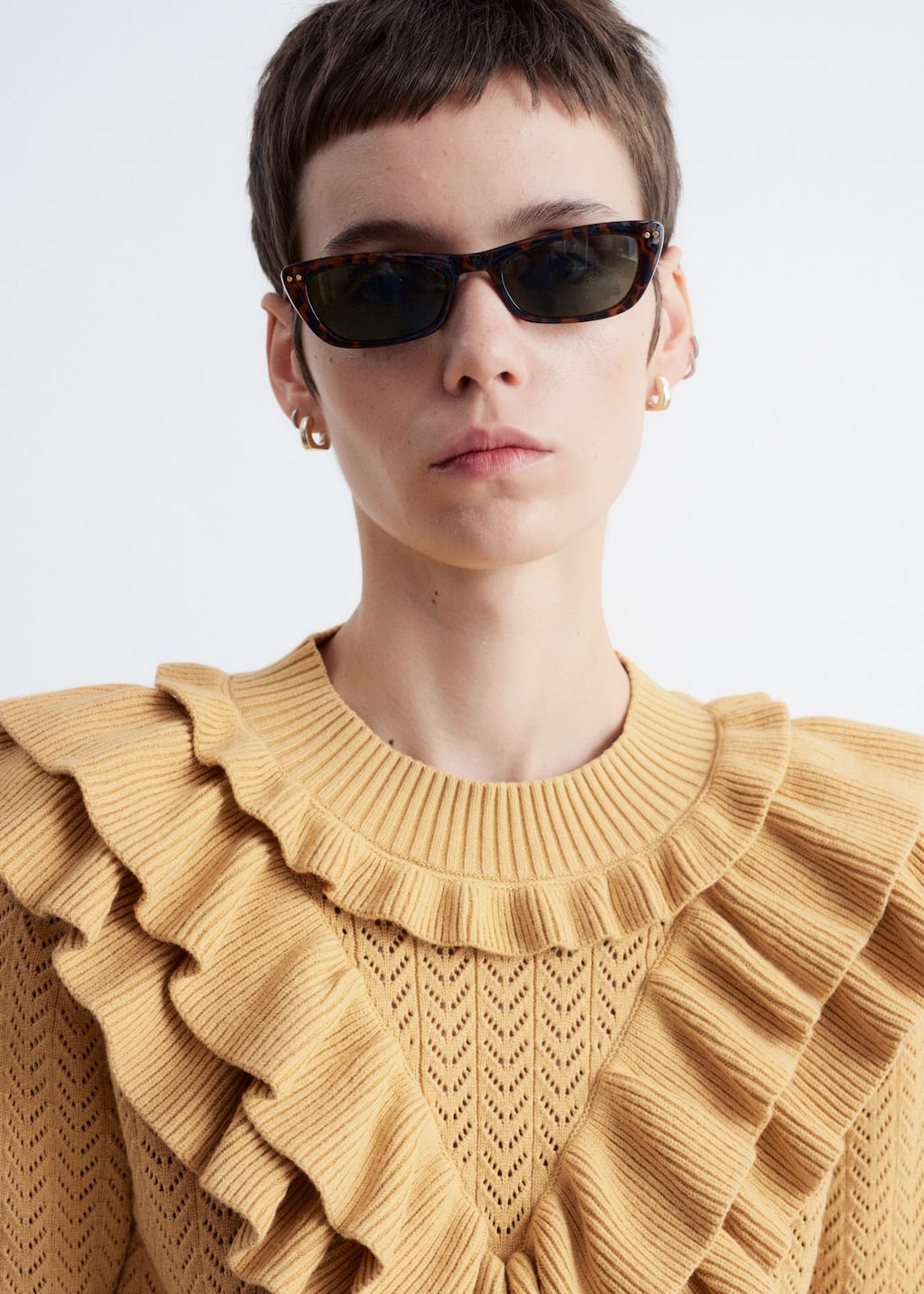 Image of Pointelle-Knit Ruffle Top