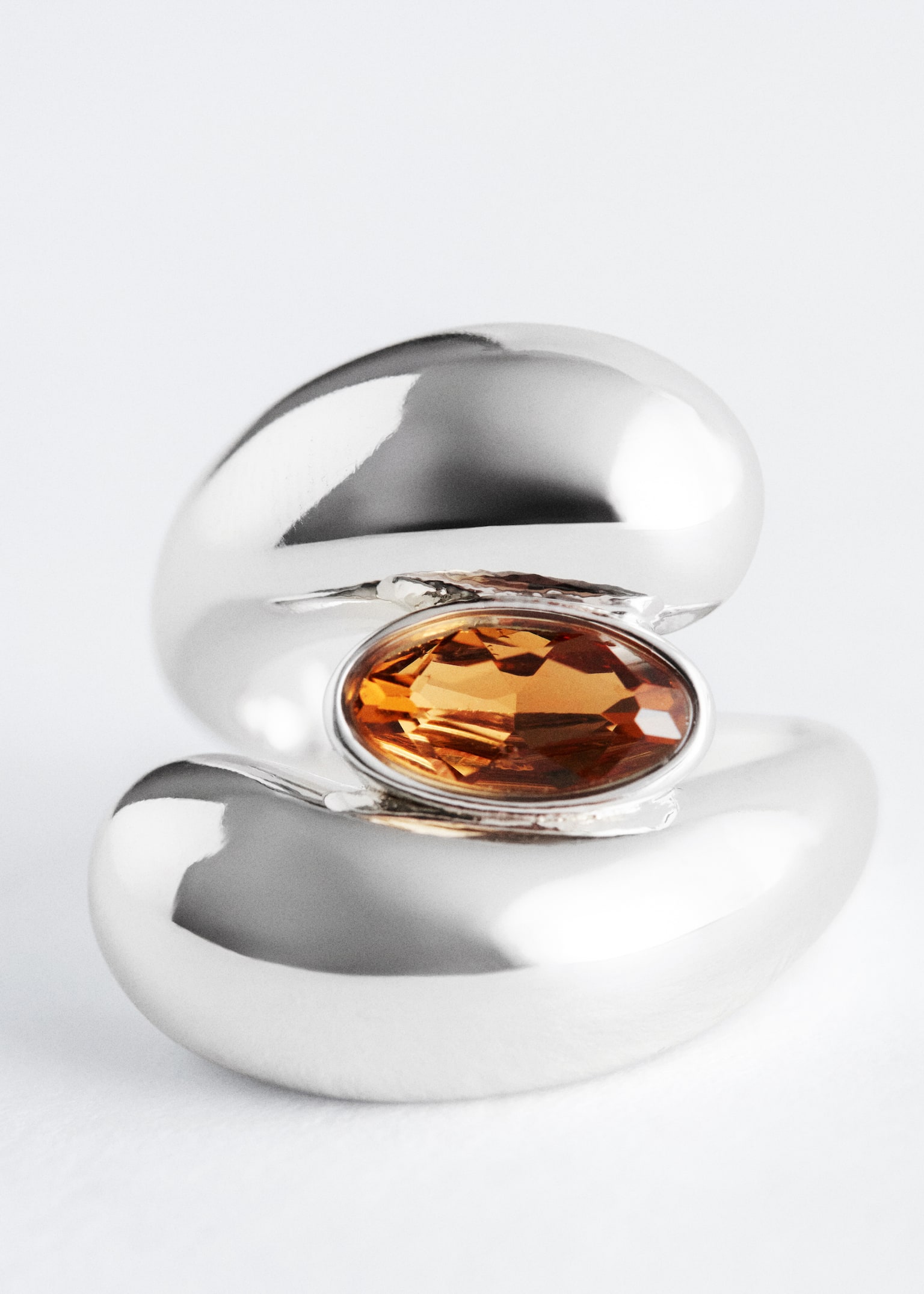 Markanter Wickelring mit Kristall - Silber/Bernstein - 2