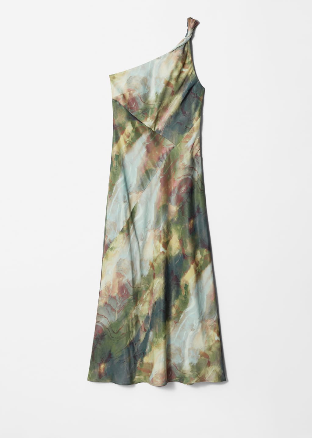 Image of One-Shoulder Satin Midi Dress