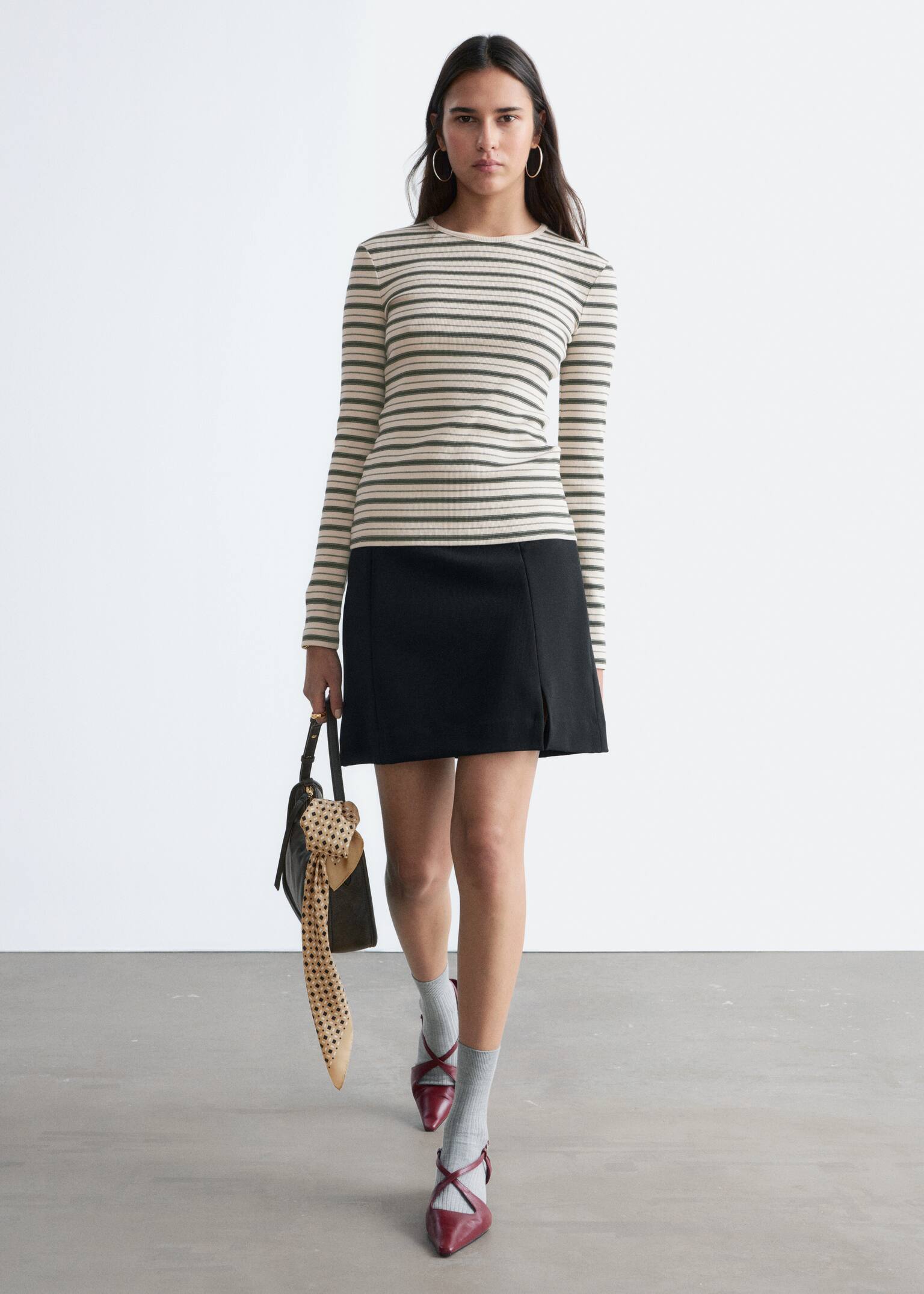 Ribbed Long-Sleeve Top - Beige/Black Stripes/White/Dark Brown/Dark Green/Brown/White Stripes/Black/Light Grey - 5