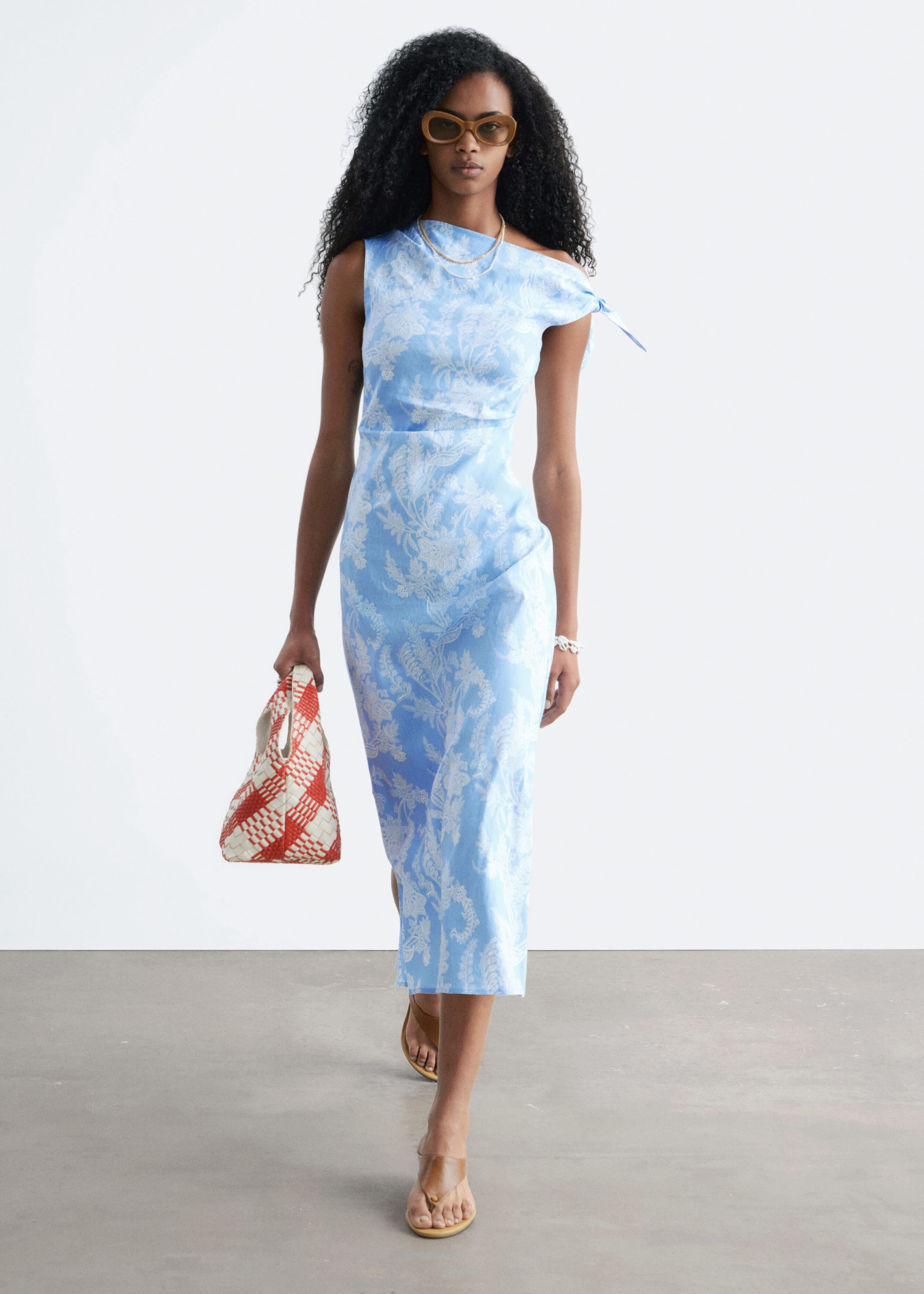 Asymmetric Paisley Midi Dress - Light Blue/Florals - Lookbook