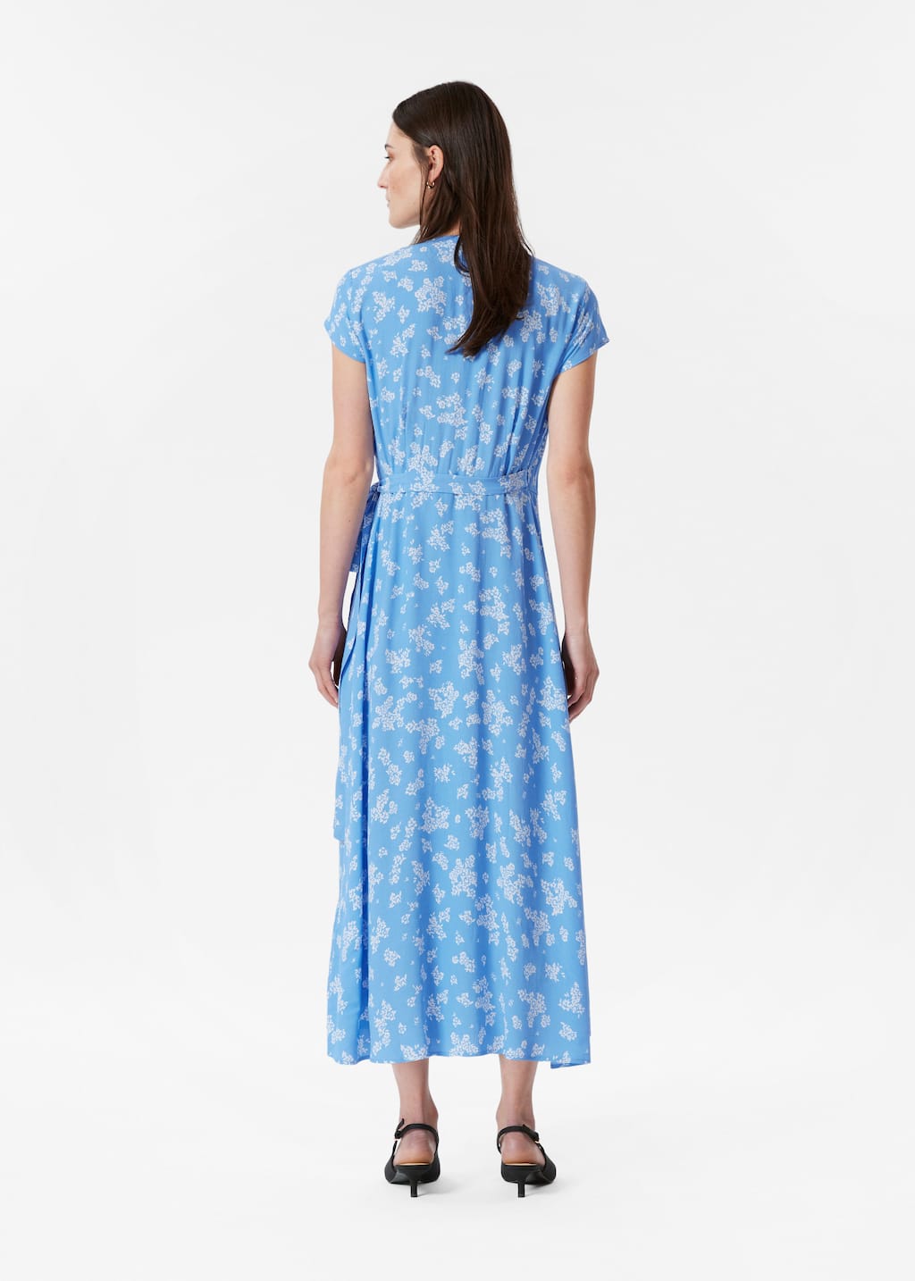 Printed Midi Wrap Dress - Blue Print - Lookbook