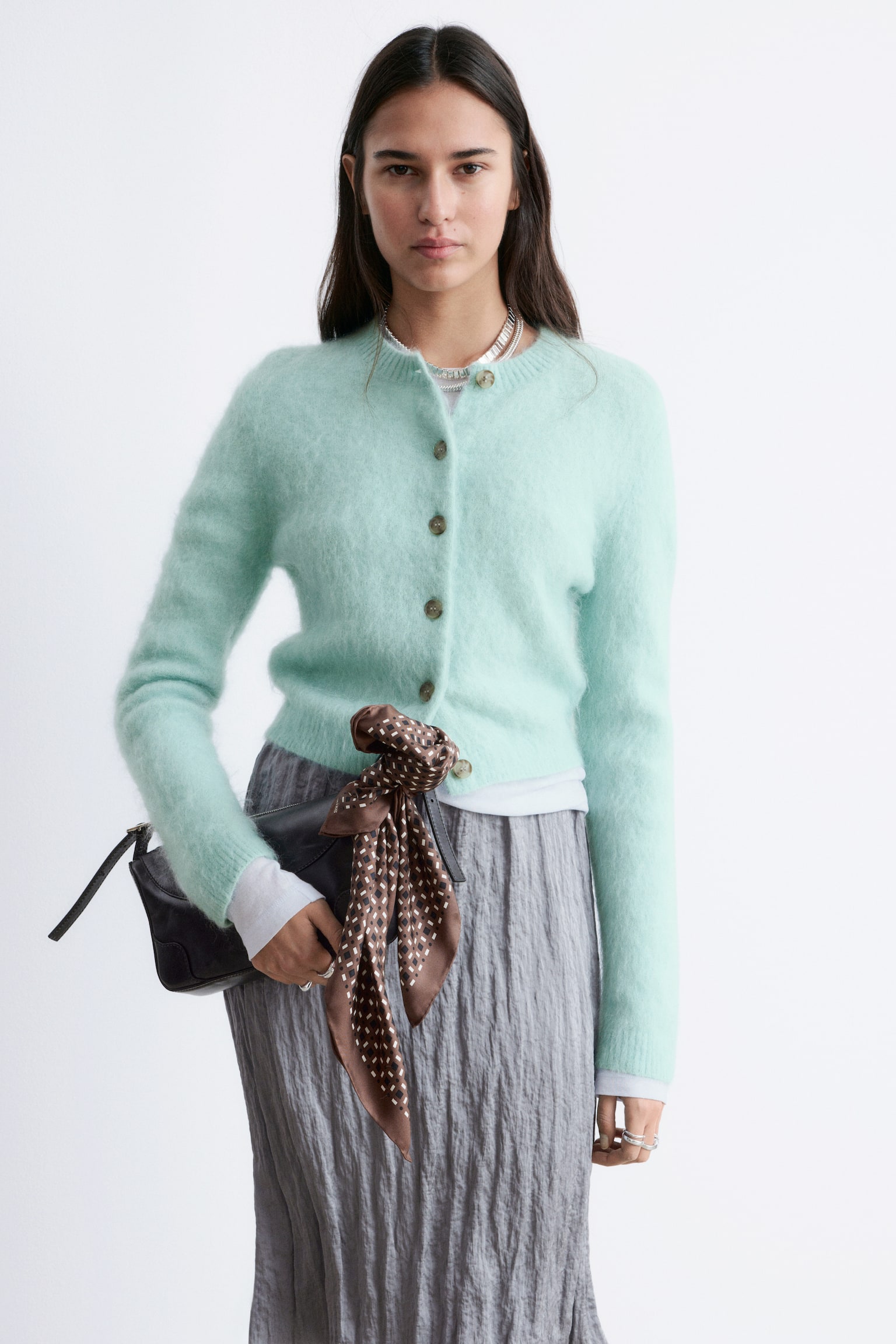 Kardigan z domieszką szczotkowanego moheru - Jasnoturkusowy/Brzoskwiniowy/Kamelowy/Czarny - 1