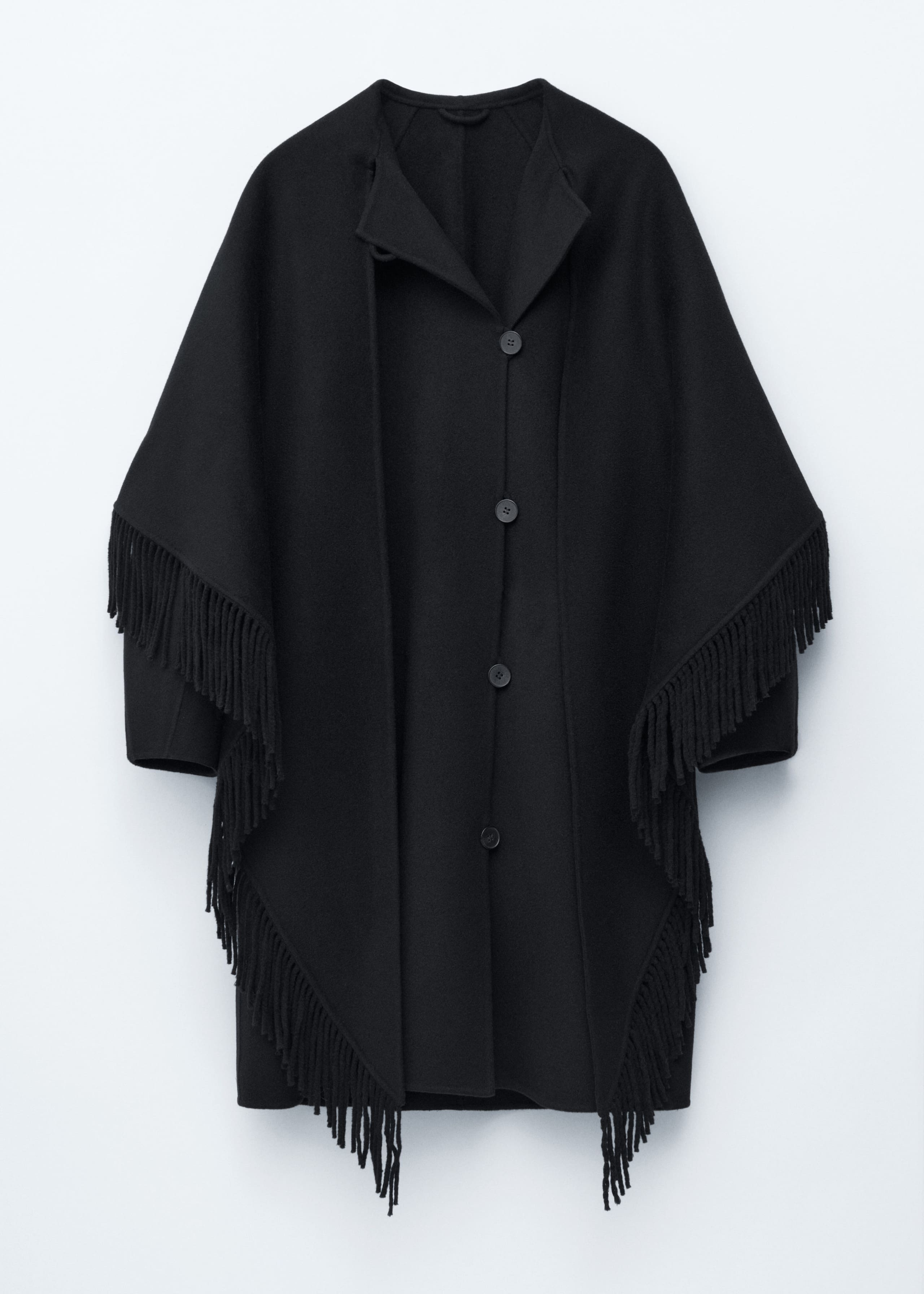 Image of Fringed Shawl Wool Coat