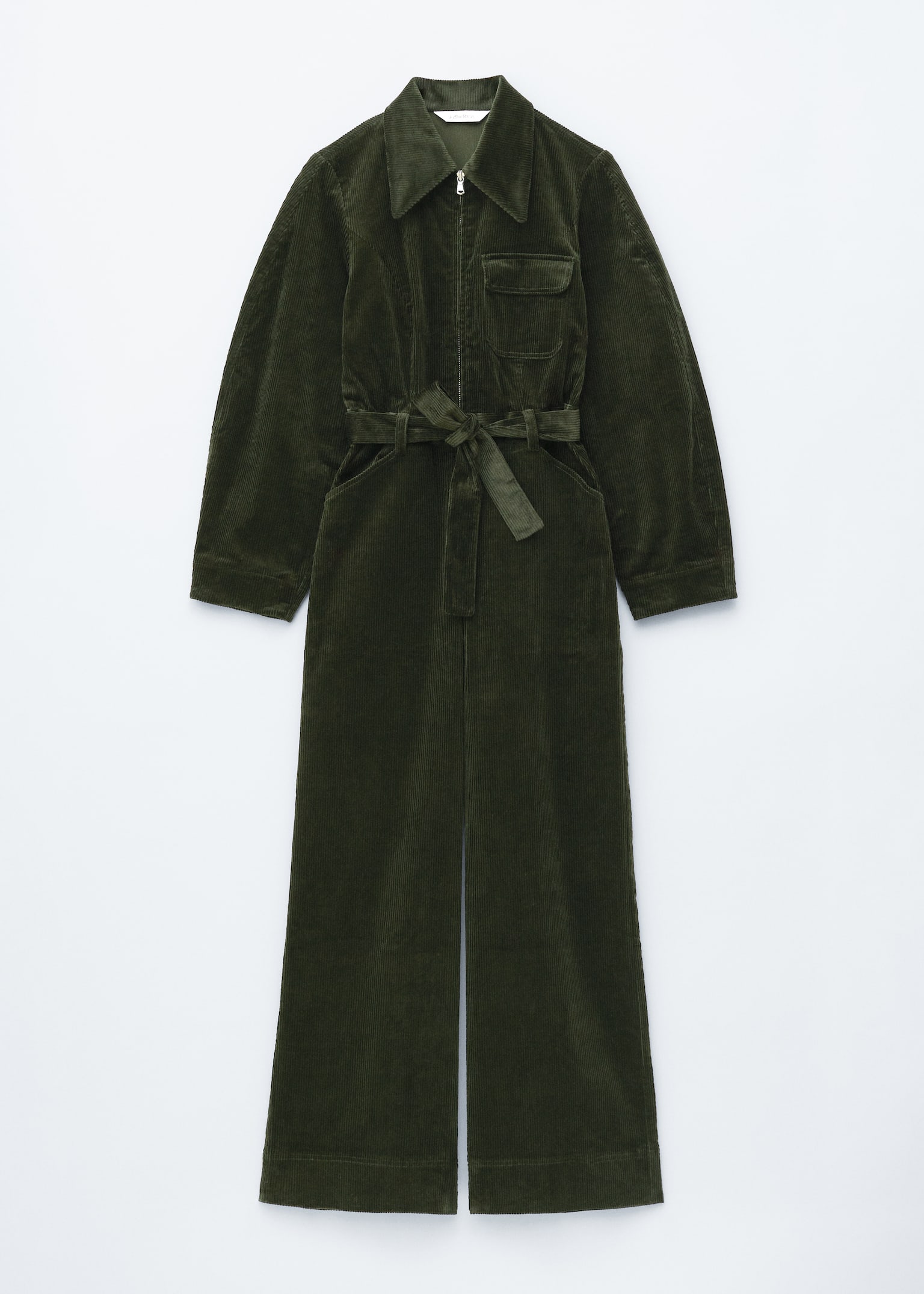Belted Corduroy Jumpsuit - Dark Green