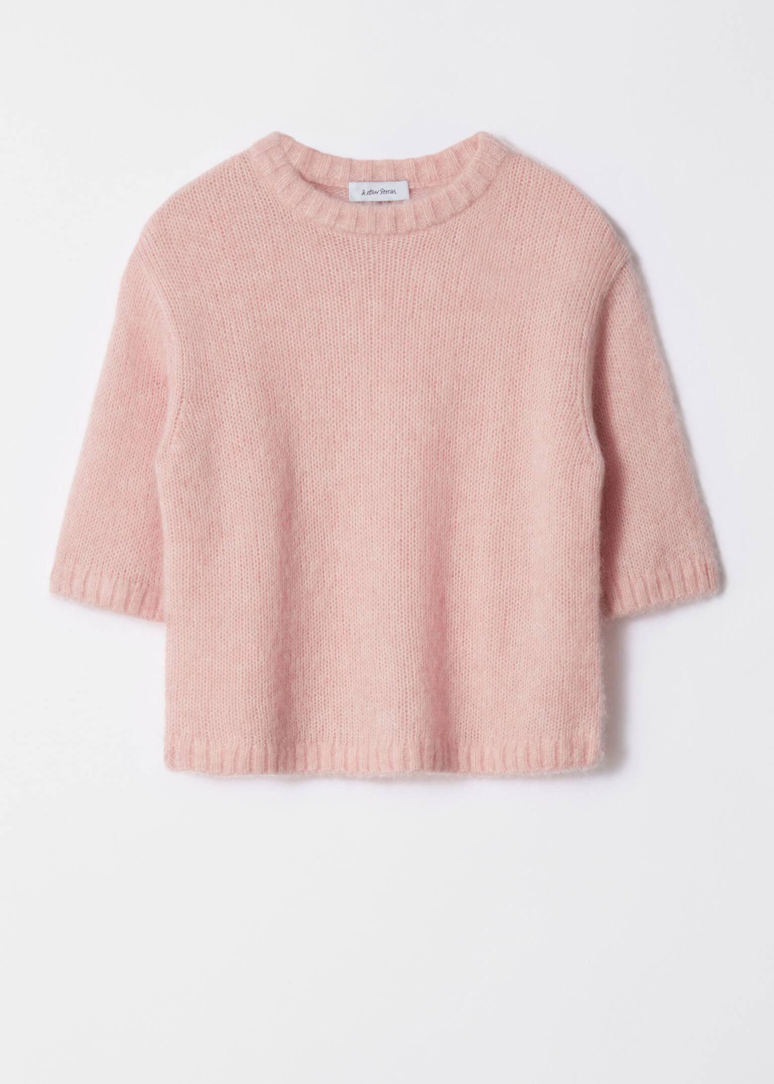 Tricou tricotat din amestec de mohair - Roz deschis/Gri