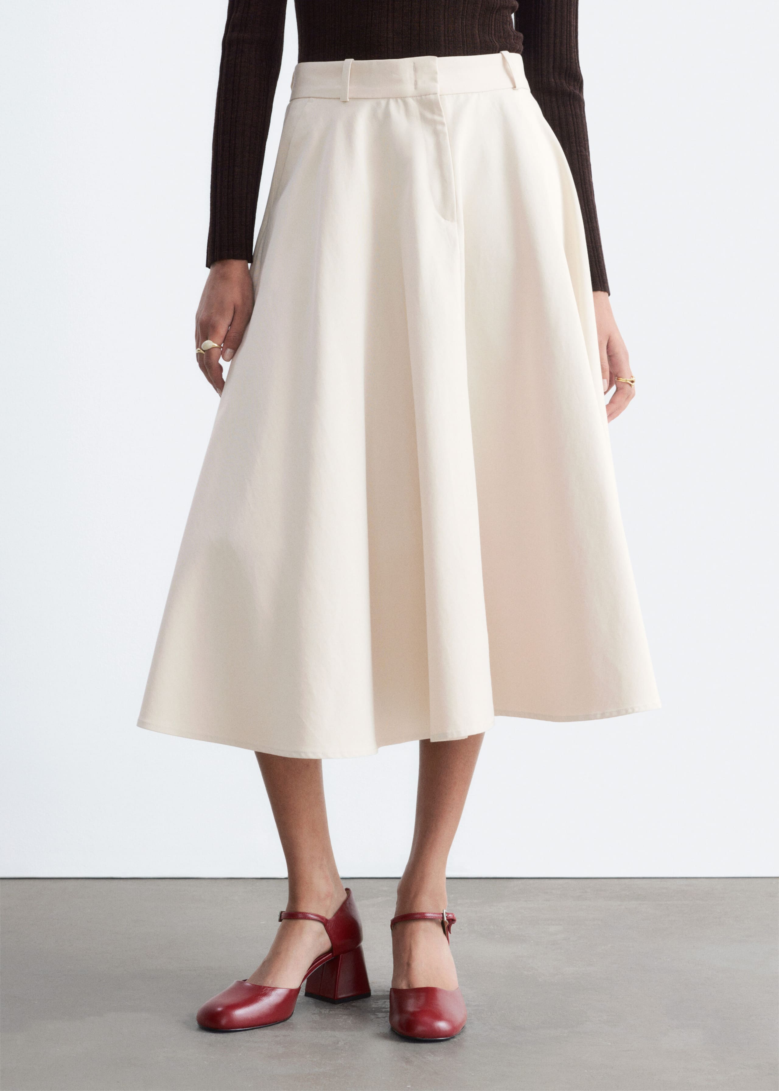 Tailored Circle Cut Skirt - Light Beige - Still Life