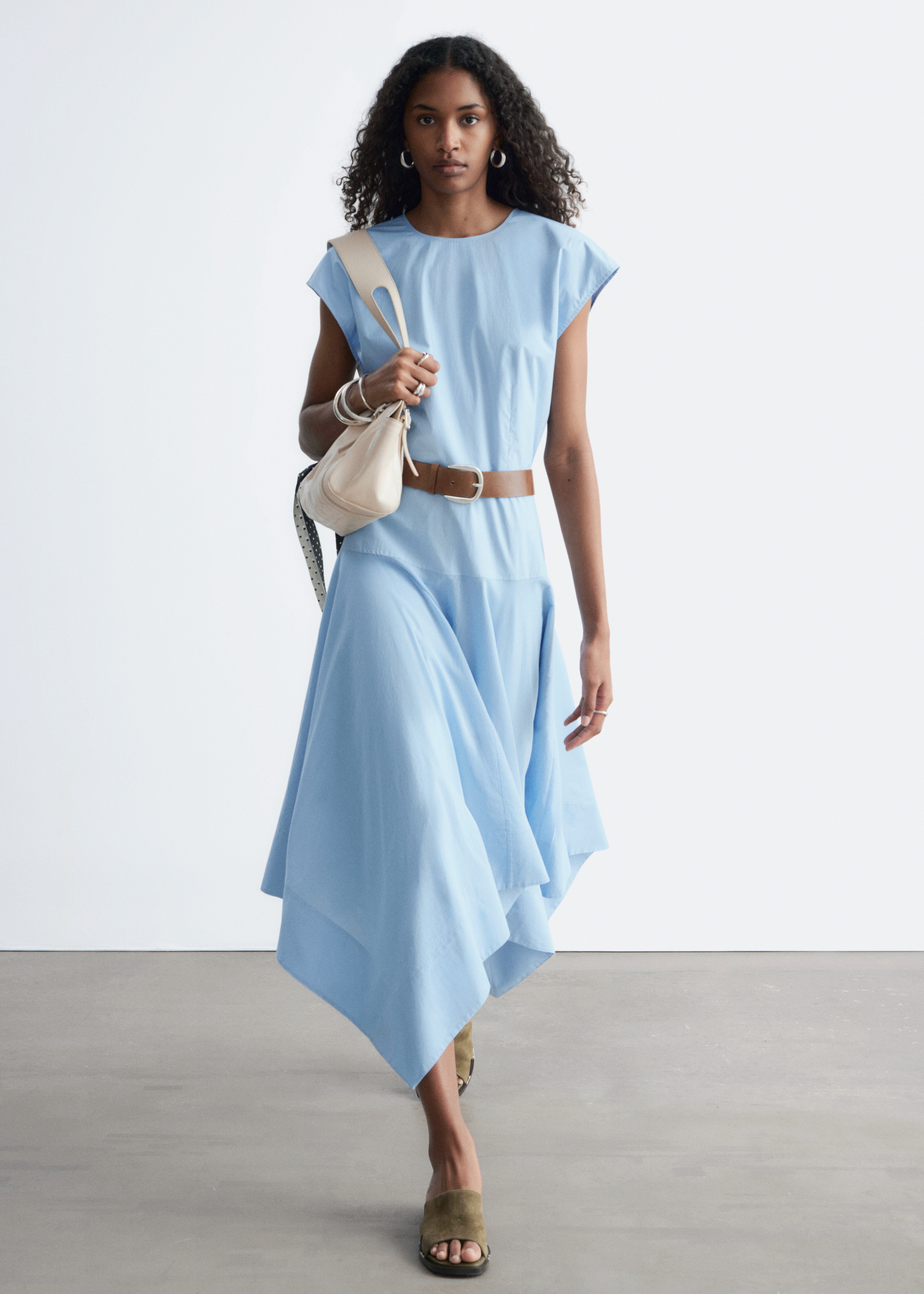 h&m cotton poplin dress Women's Light Blue Midi Color:Mauve-Pink VDAY2025sale Oksale Womens Western Dresses H&m shirt Narrow elastication at the