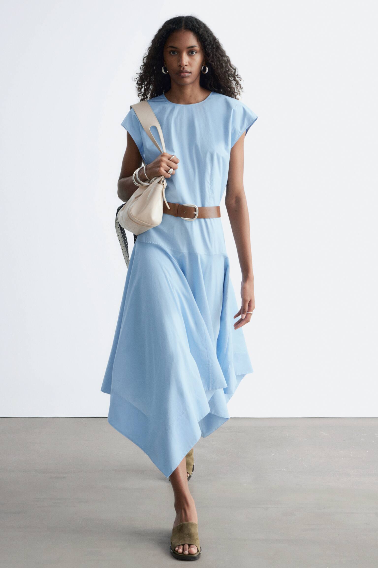 Rochie Midi Din Poplin De Bumbac - Albastru Deschis - 4