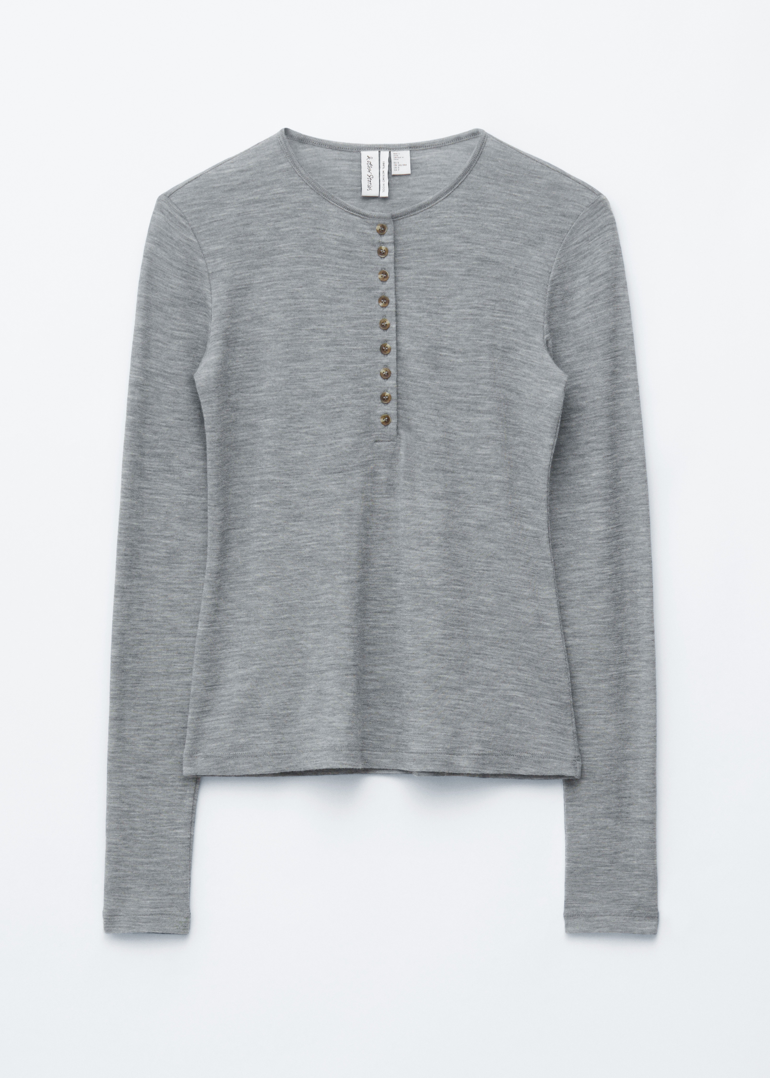 Half-Placket Wool Top - Grey Melange/Brown Melange