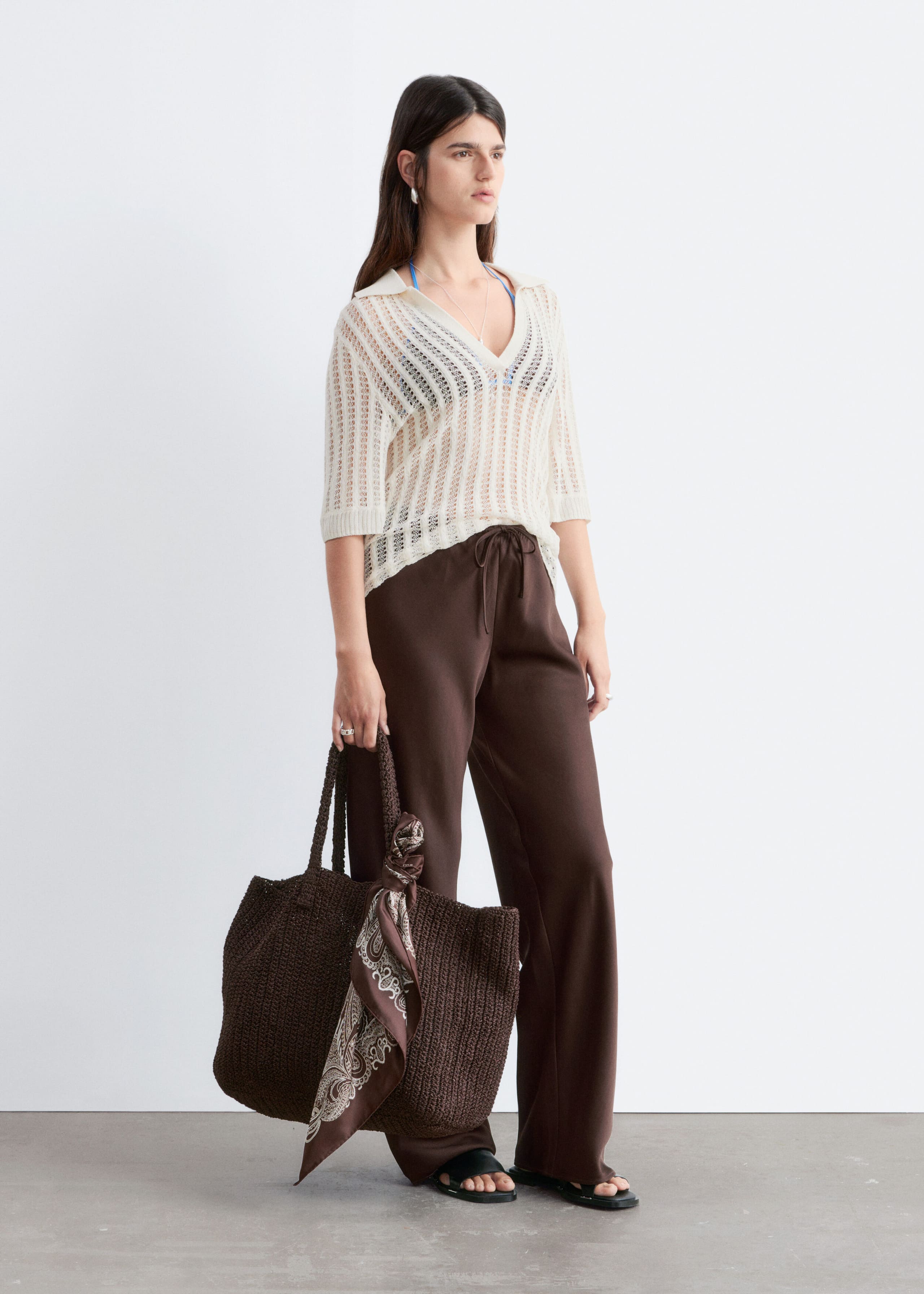 Image of Drawstring Twill Trousers