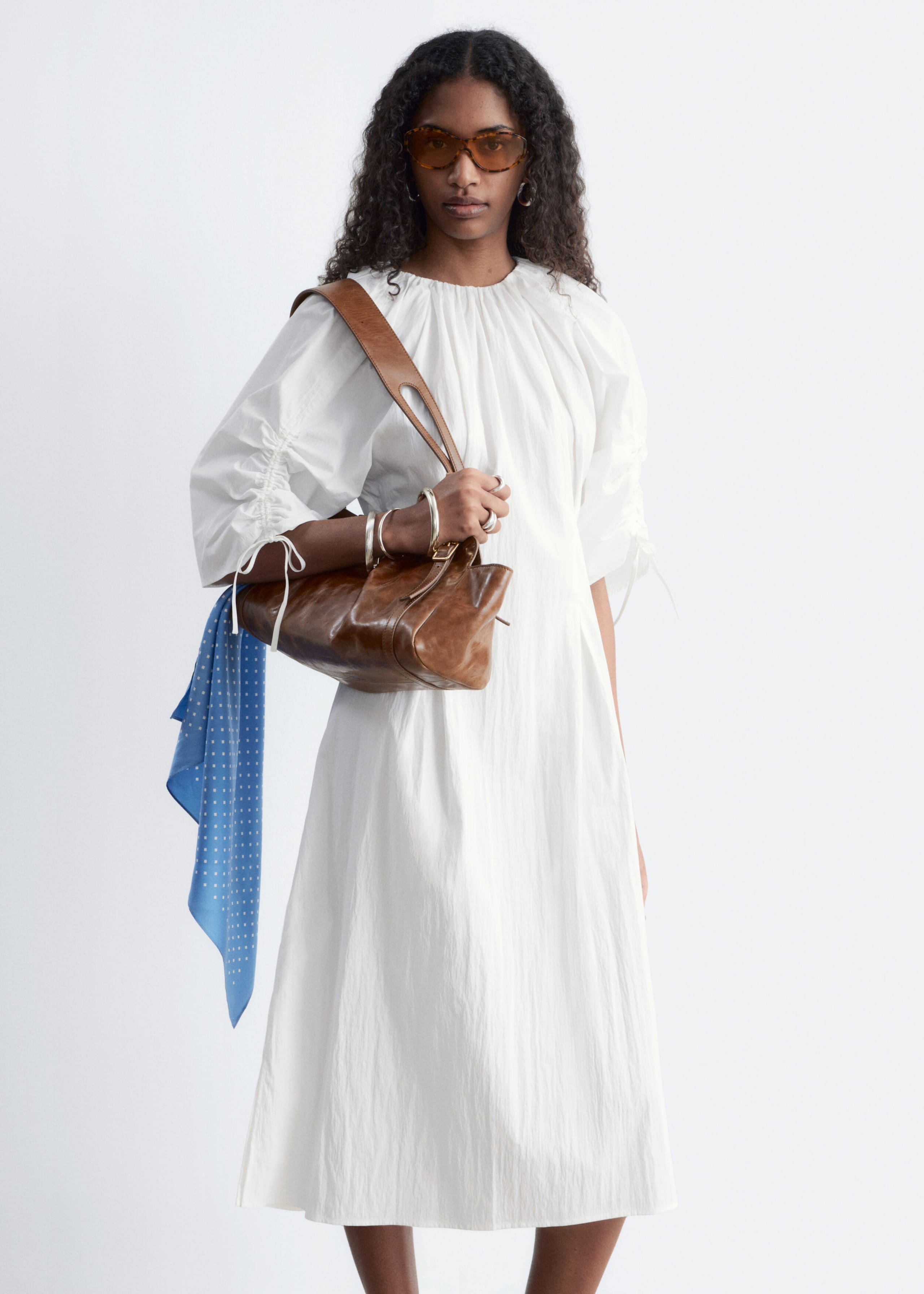 Sculptural Drawstring Midi Dress - Navy Blue - Lookbook