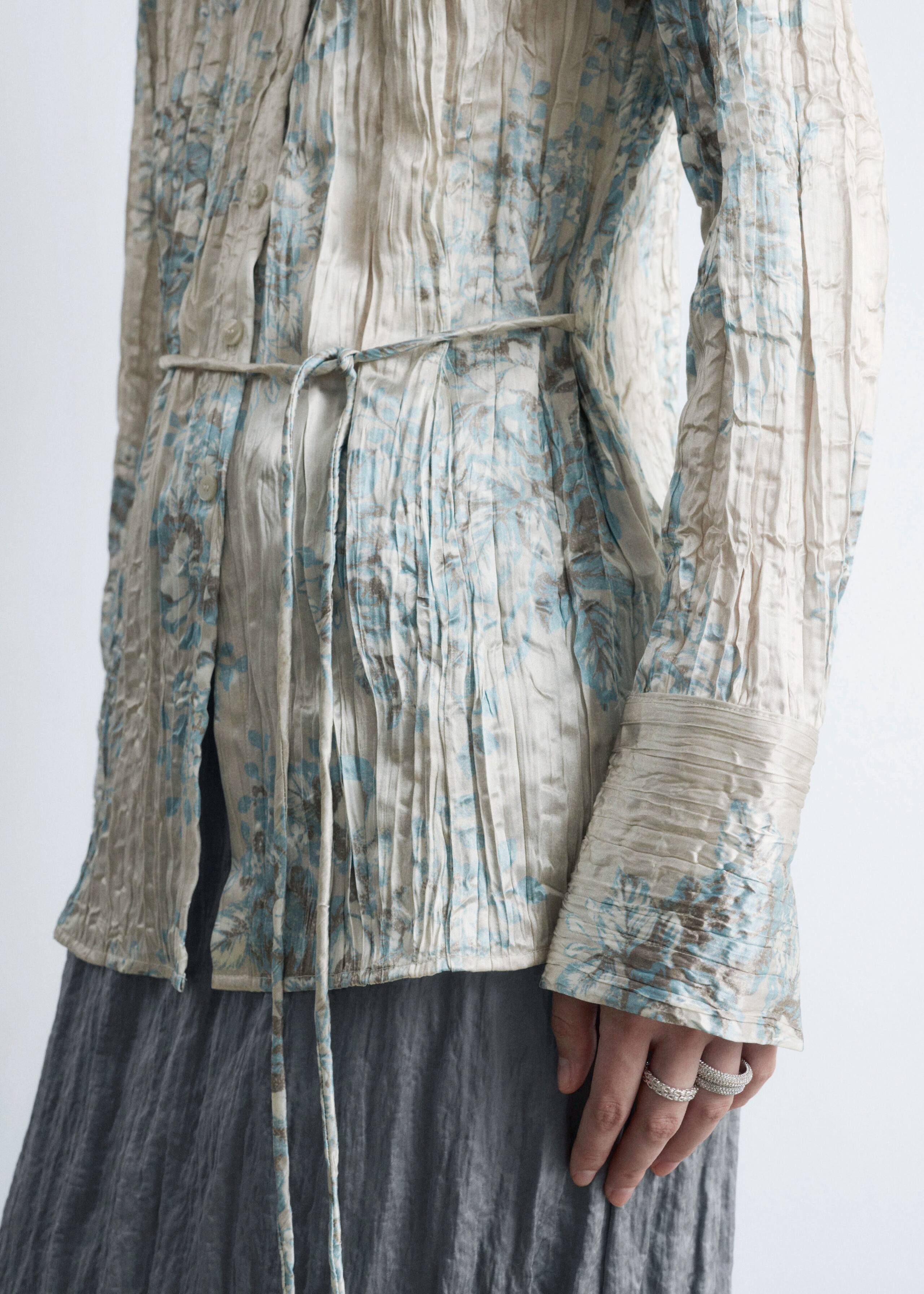 Image of Tie-Belt Crêpe Shirt