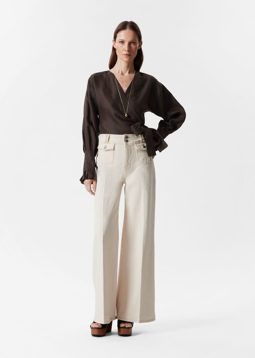 Image of Linen Wrap Blouse
