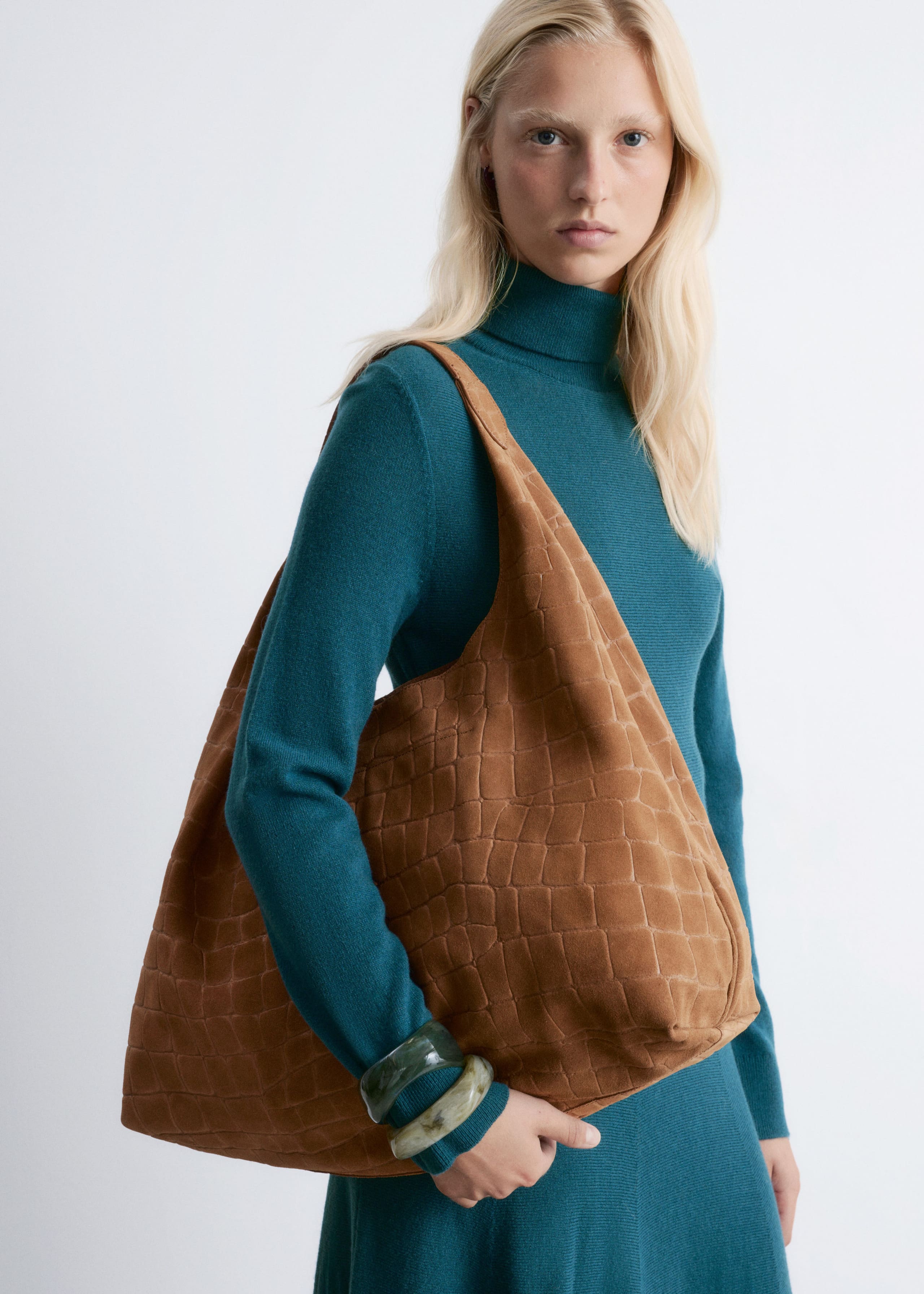 Image of Large Suede Croco Tote Bag