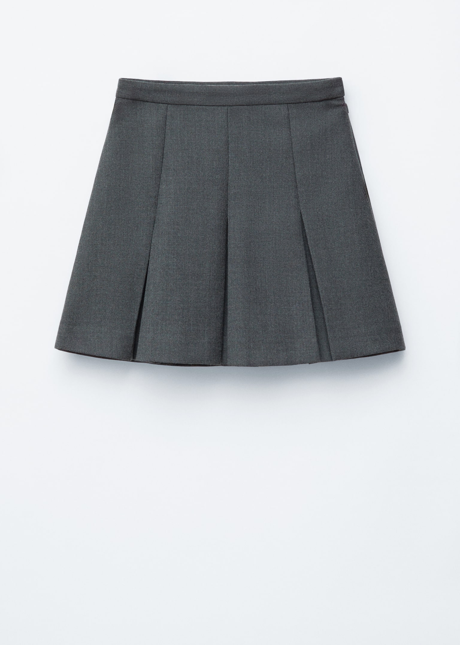 Pleated Wool Mini Skirt - Dark Grey - 2