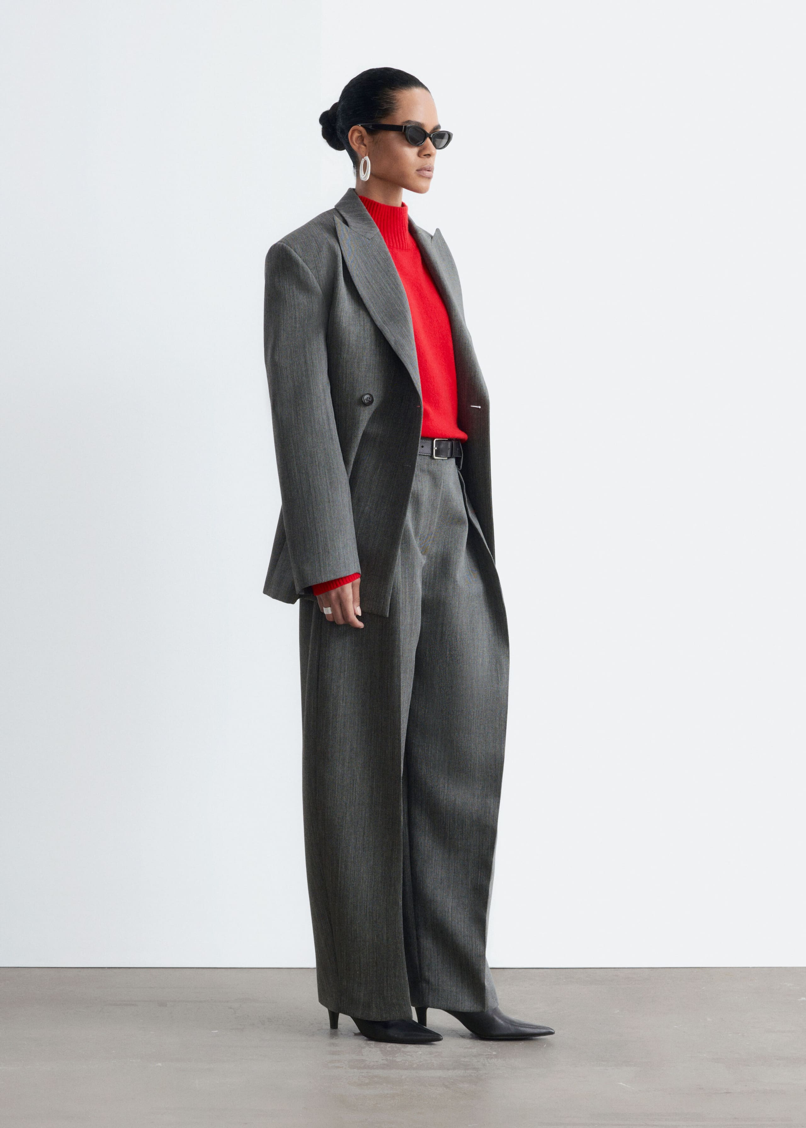 Wool Barrel-Leg Trousers - Grey - Lookbook