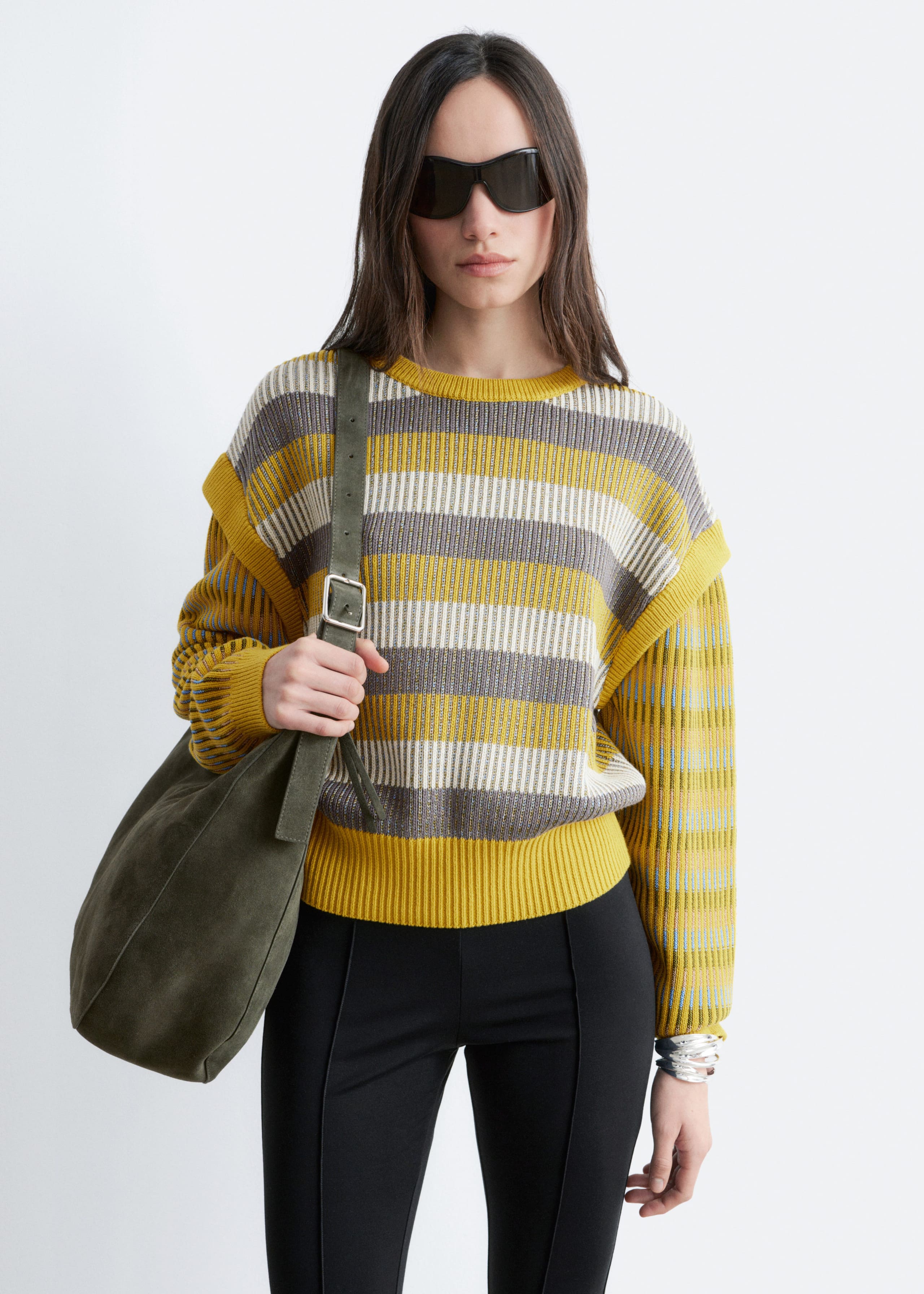 Image of Striped Panel Knit Jumper
