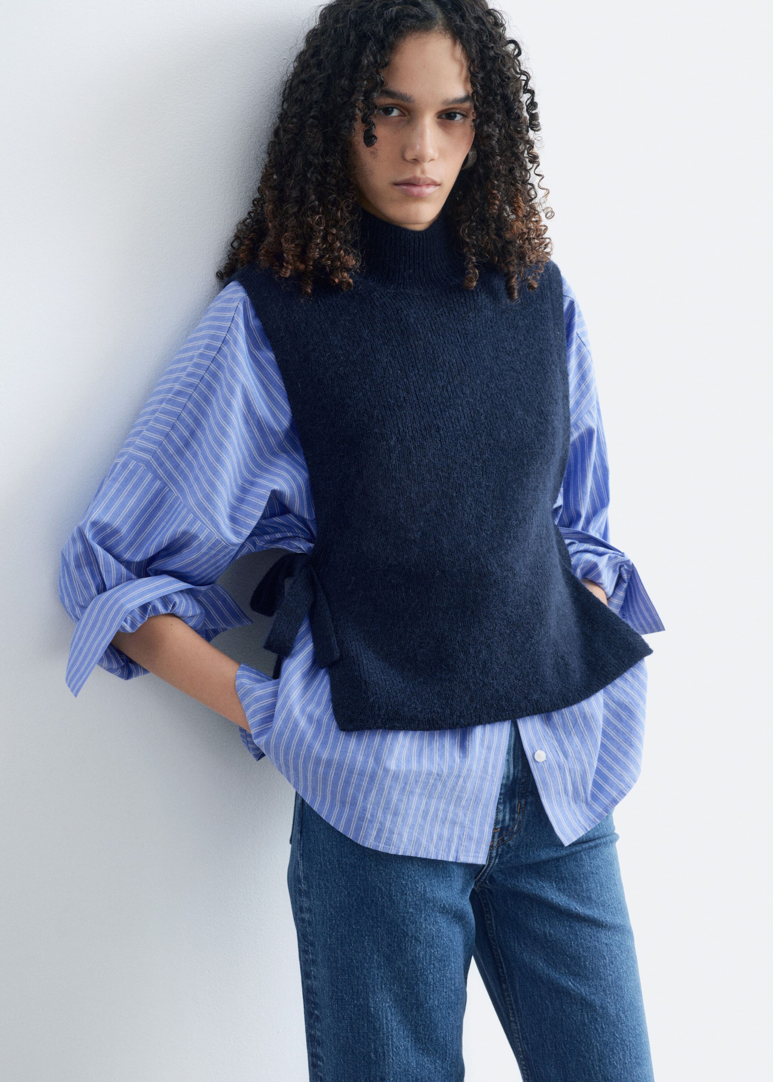 Wool Bib Collar - Dark Blue - Lookbook