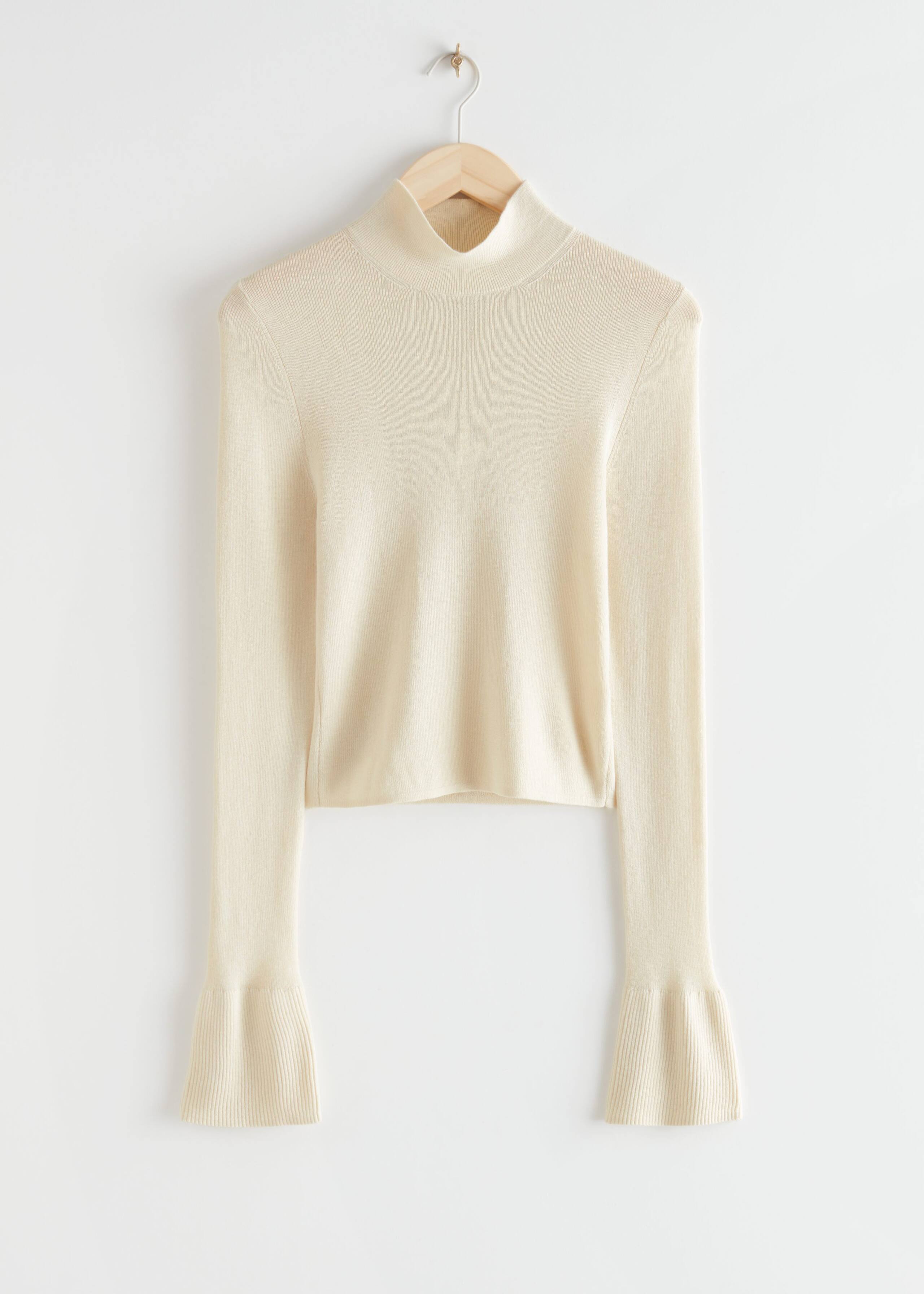 Flare Cuff Rib Knit Top - Cream - Natura morta
