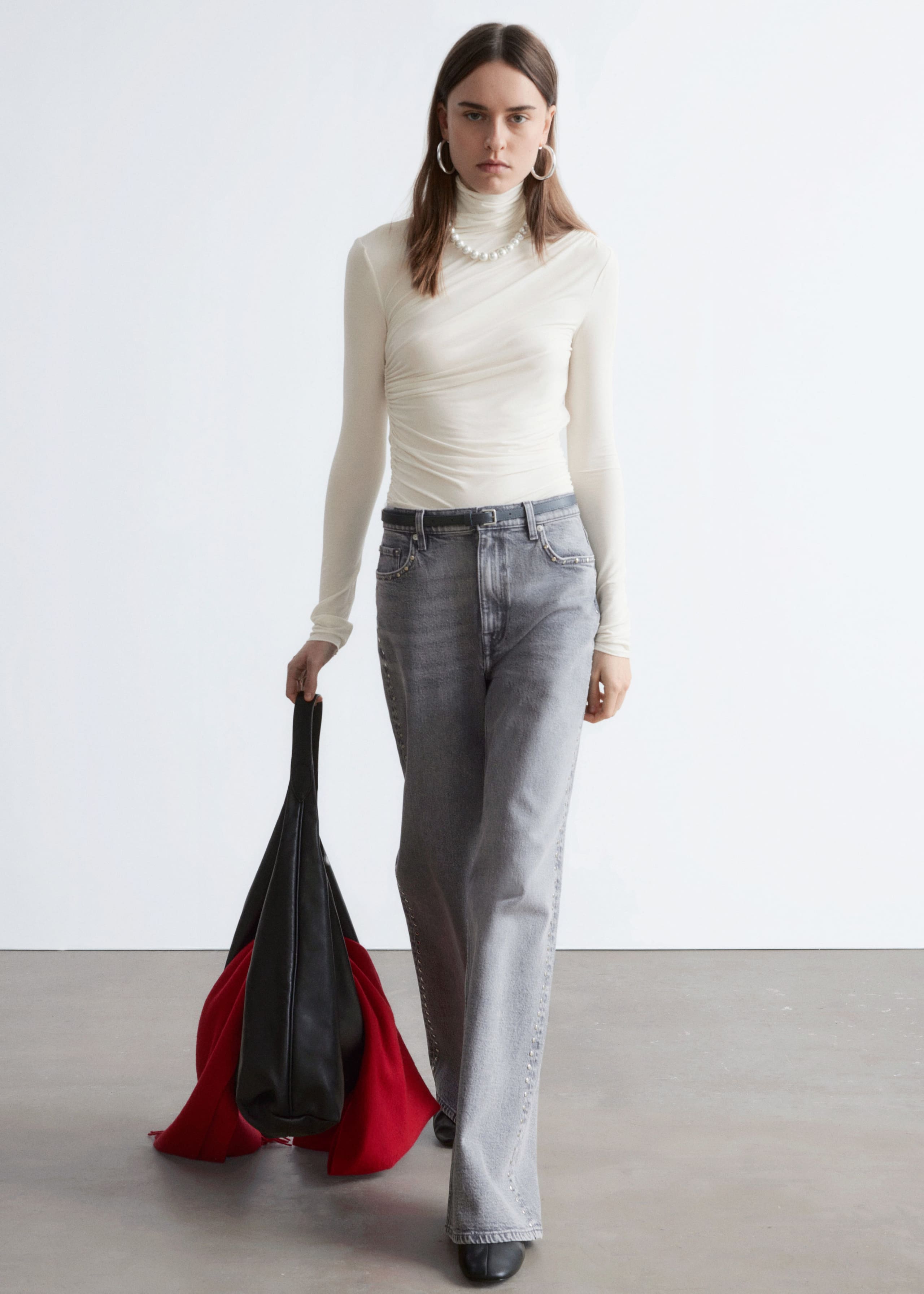 Draped Turtleneck Top - Red - Lookbook