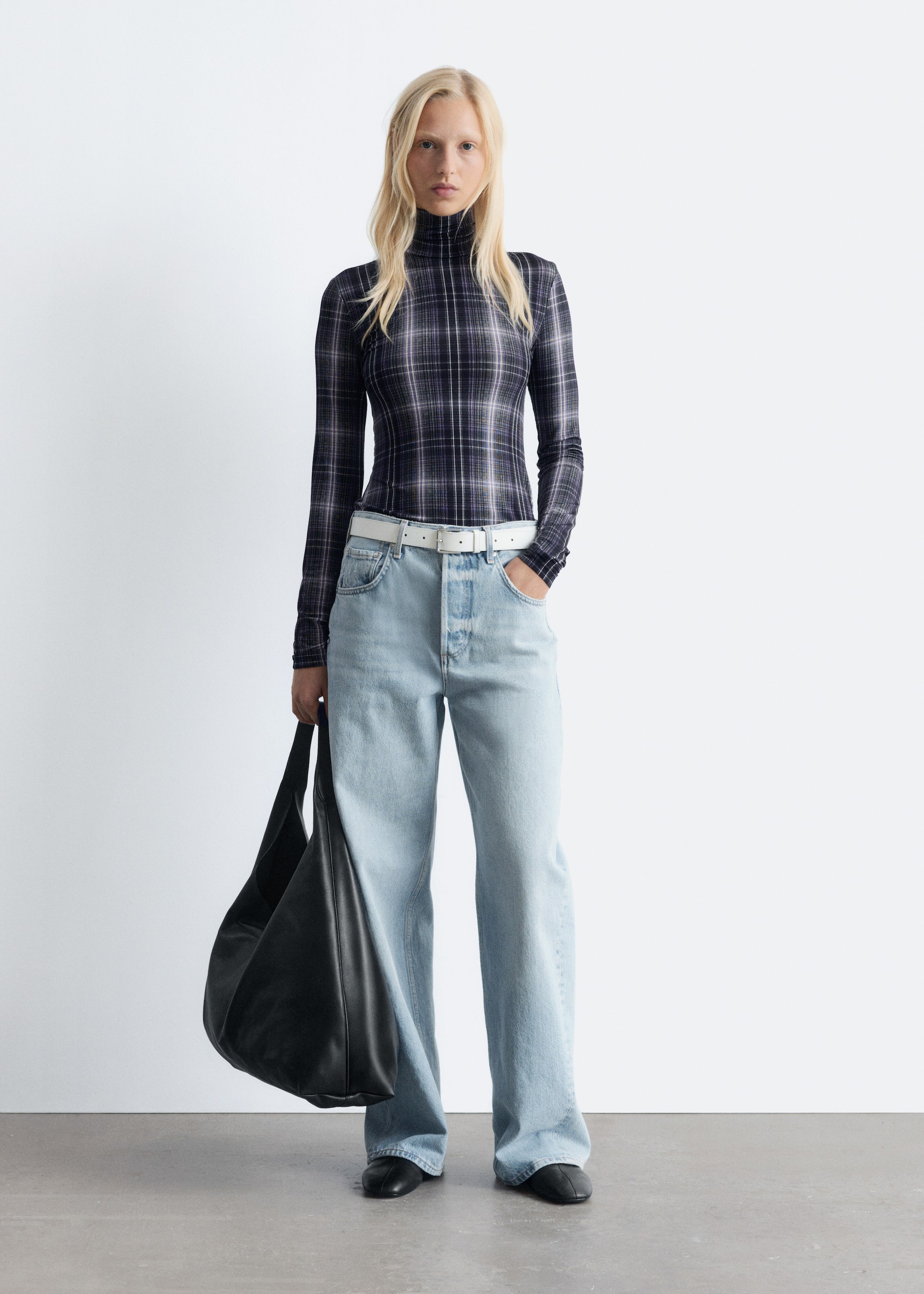 Agrandir l'image: Haut ajusté à col roulé - Carreaux violets et noirs - FEMME | H&M FR 3