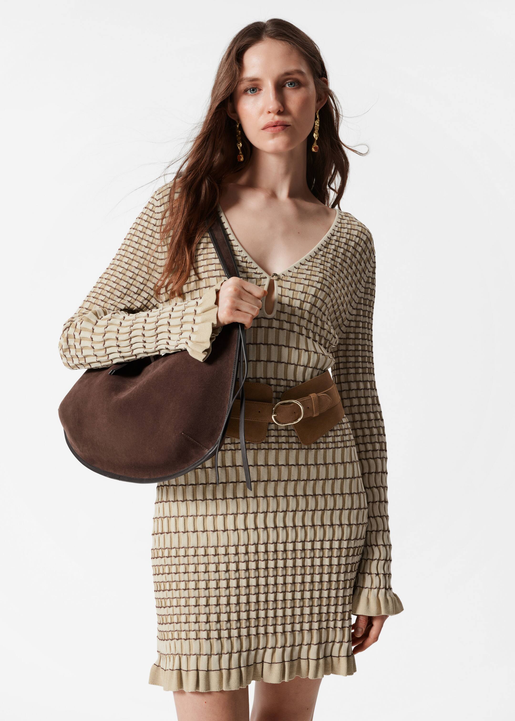 Agrandir l'image: Robe courte en maille à manches longues - Motif beige - FEMME | H&M FR 3