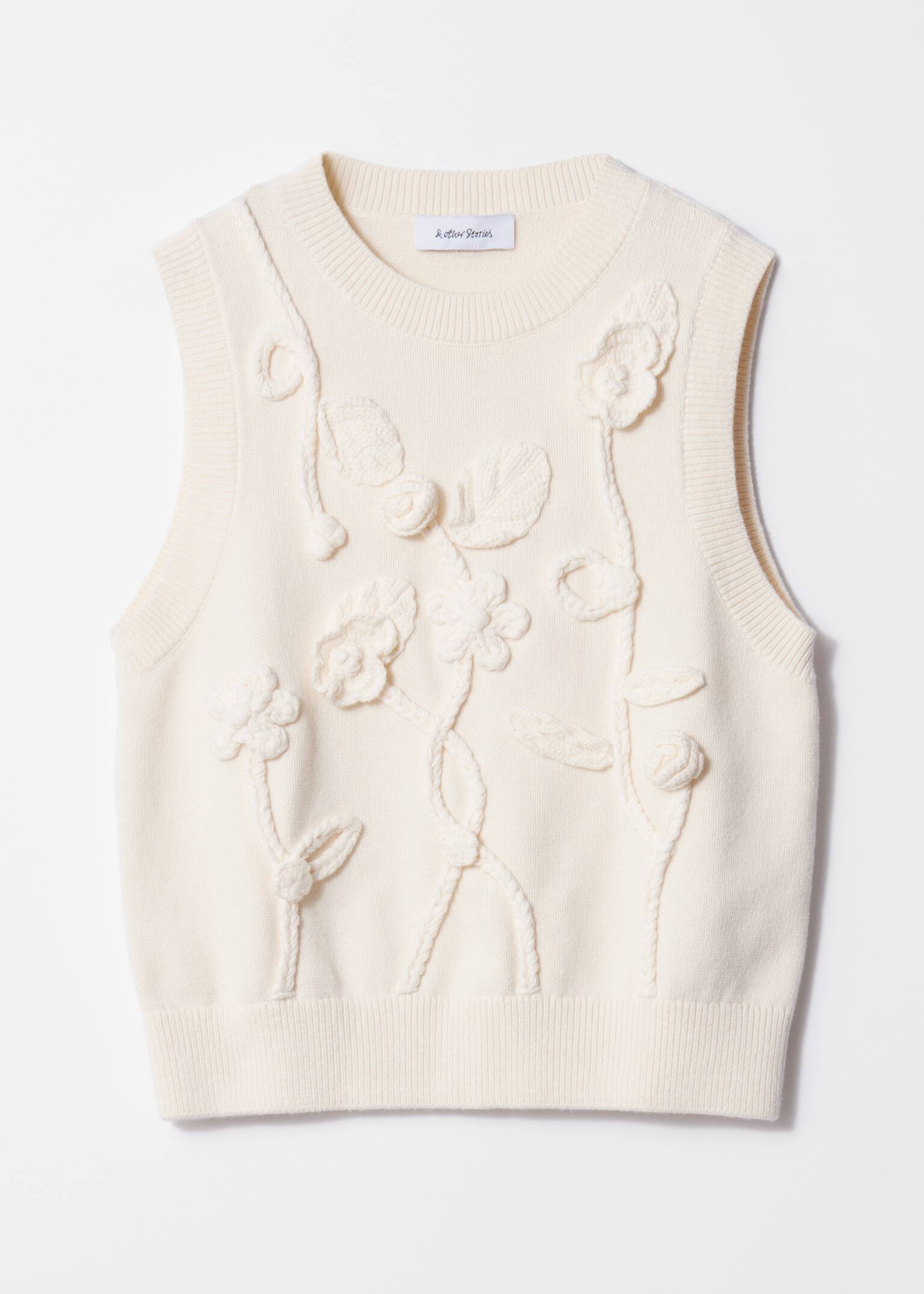 Floral-Appliqué Sweater Vest - Cream