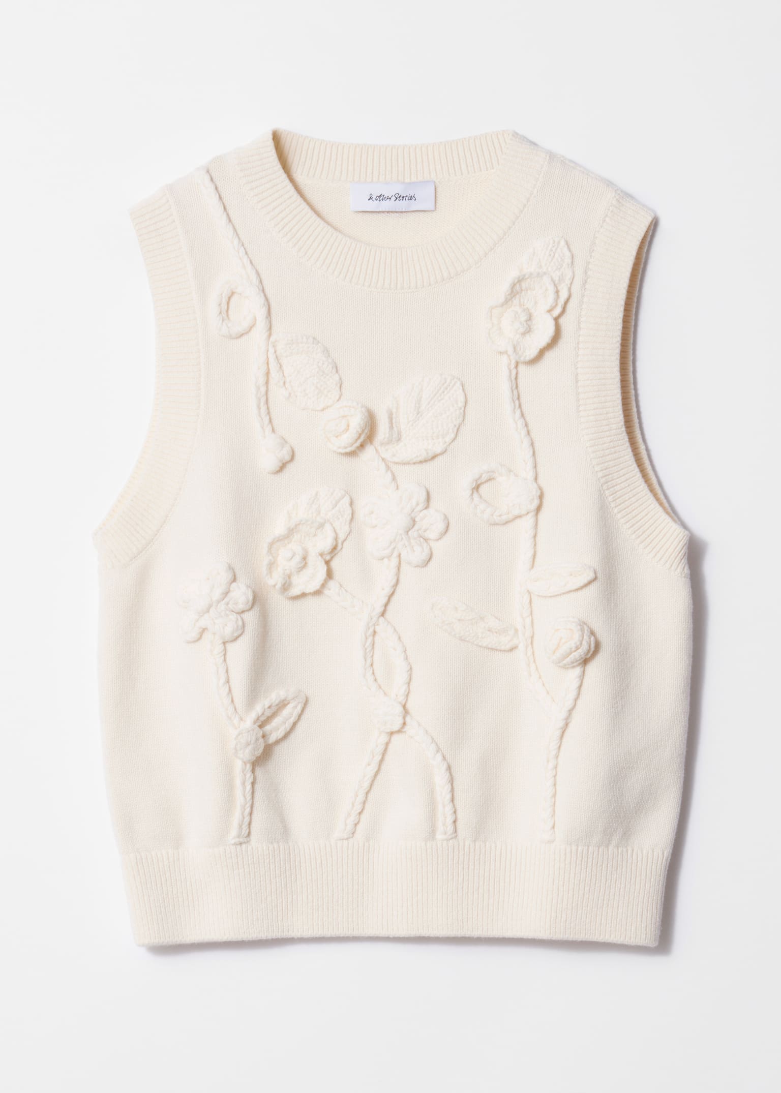 Floral-Appliqué Sweater Vest - Cream