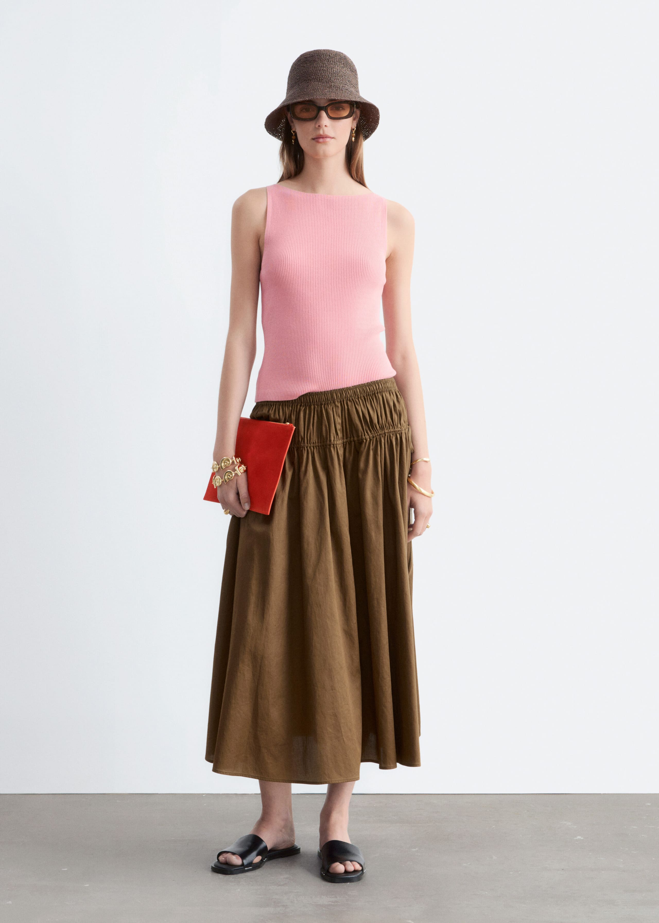 Drawstring Midi Skirt - Brown - Still Life