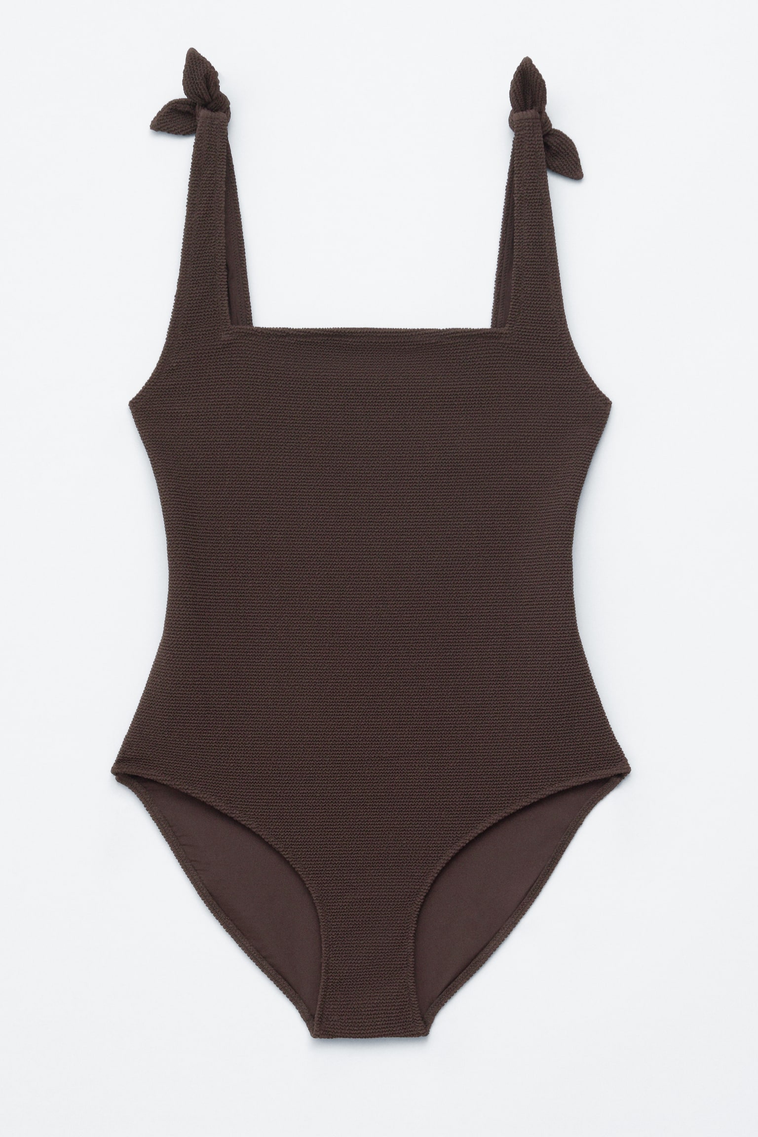 Tekstureret badedragt med bindebånd - Mørkebrun/Klar blå/Bordeaux/Sort/Pink/Orange - 1