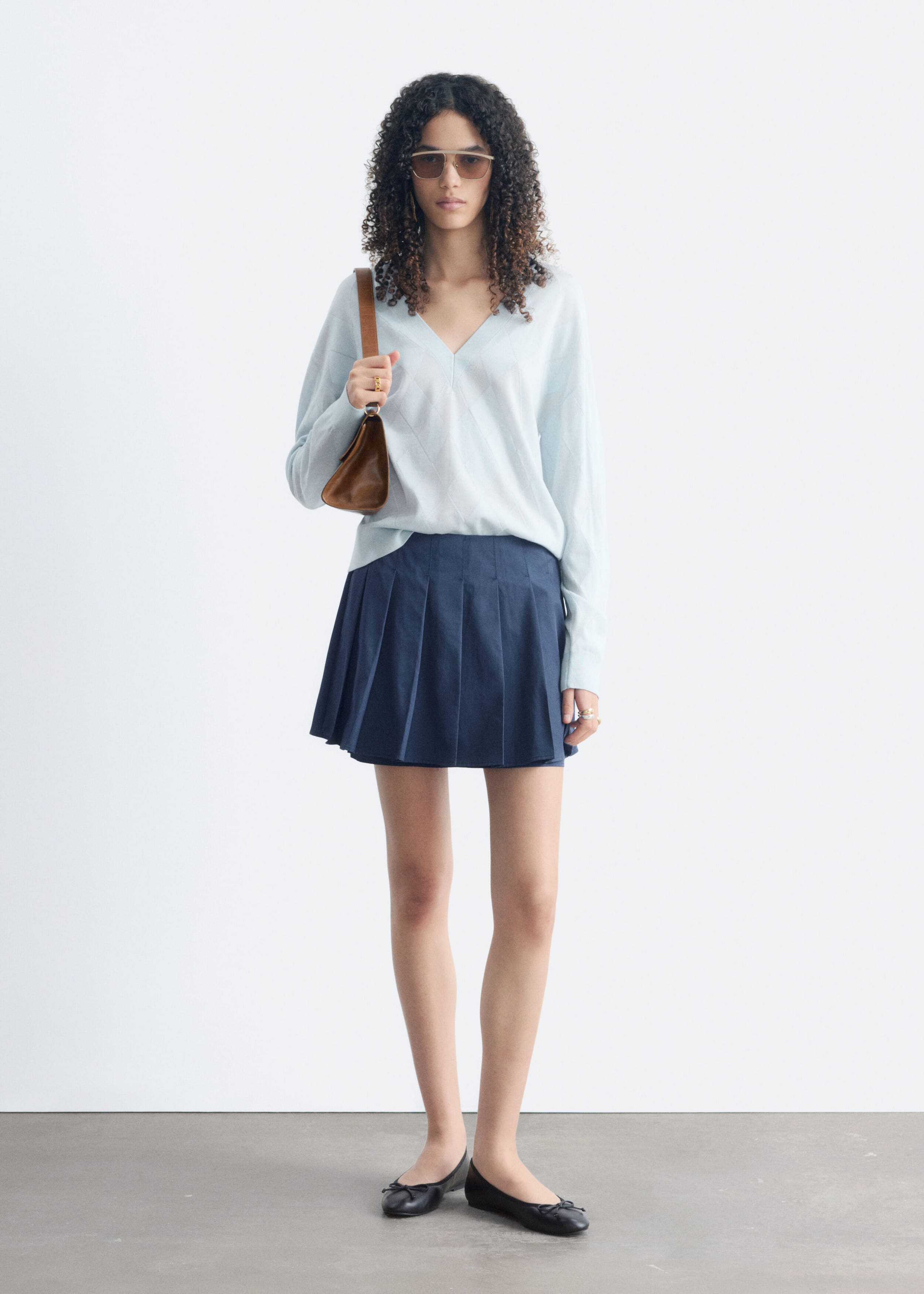Deep V-Neck Wool Jumper - Light Blue - Lookbook