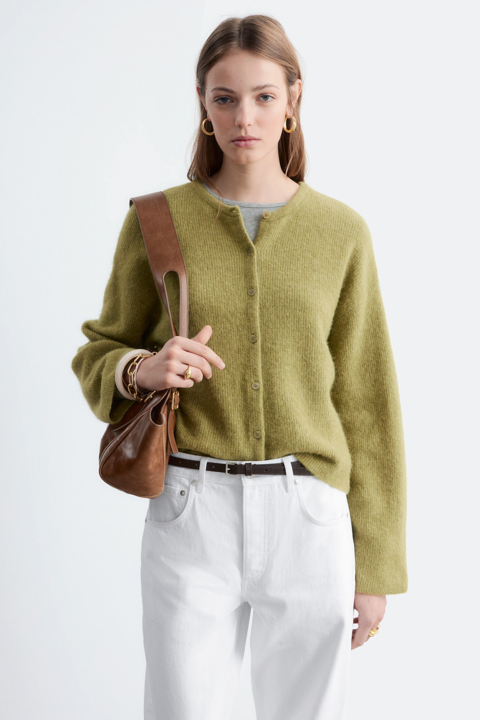 Gebreid vest van alpacawolmix - Groen/Beige/Wit/Pastelgeel/Grijs/Oudroze - 1