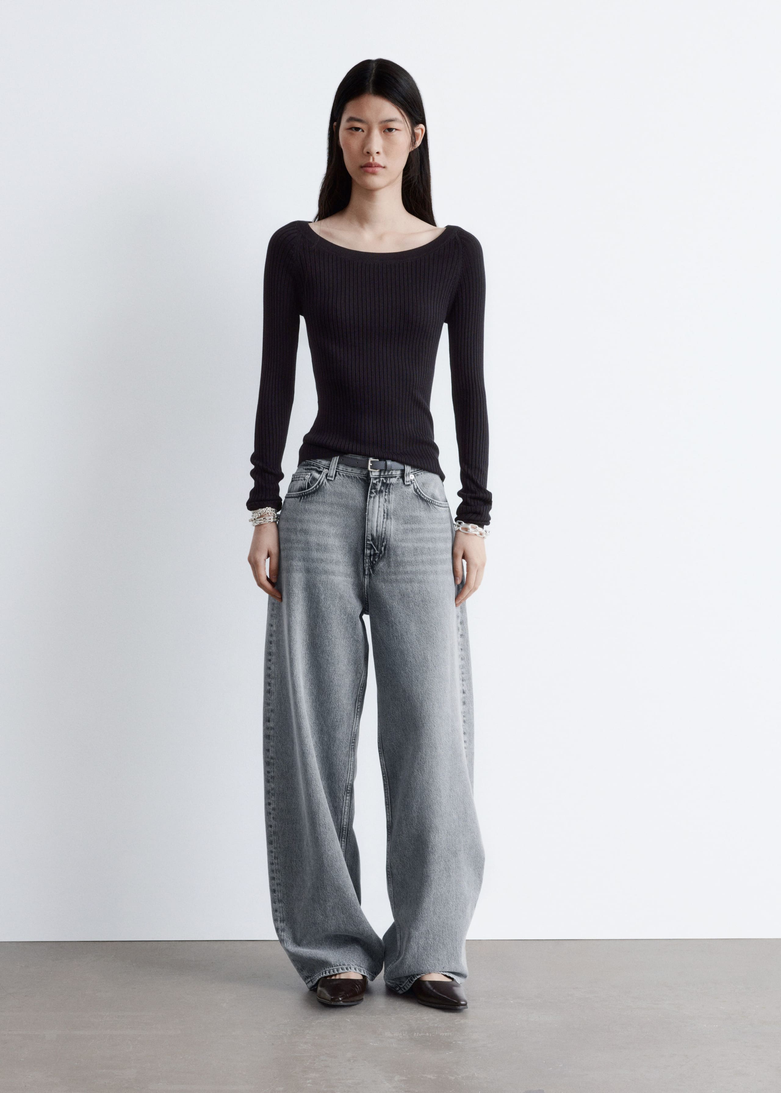 Image of Boat-Neck Rib-Knit Top