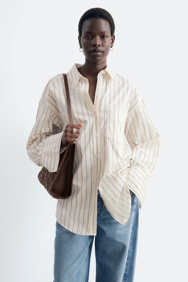 Camisa de algodón - Blanco/Rayas/Rosa/Rayas rojas/Beige oscuro/Blanco - 1