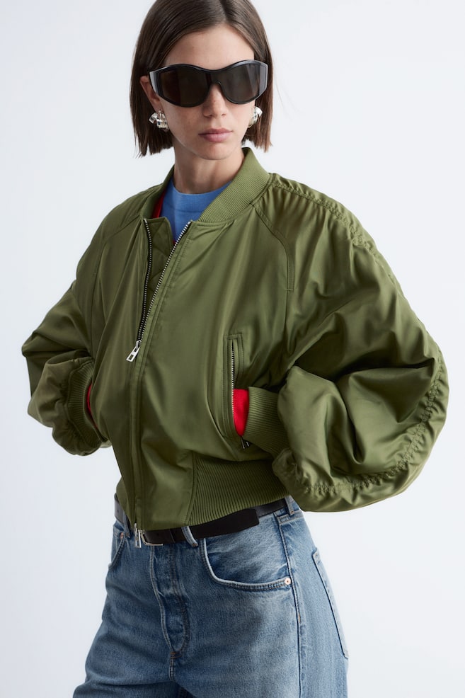 Casaco bomber curto - Verde caqui - 1