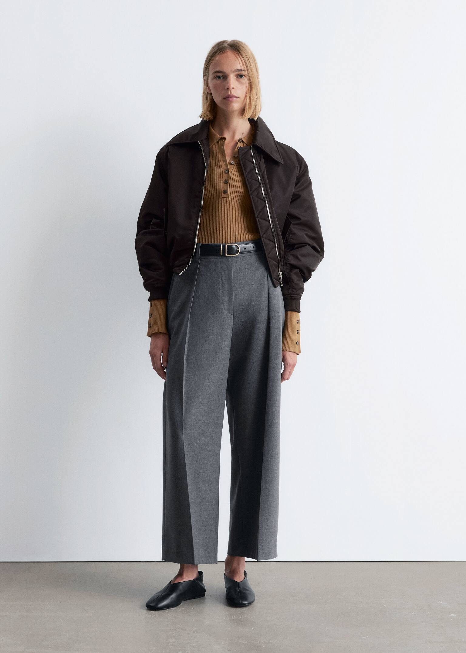 Tailored Press-Crease Trousers - Grey/Black