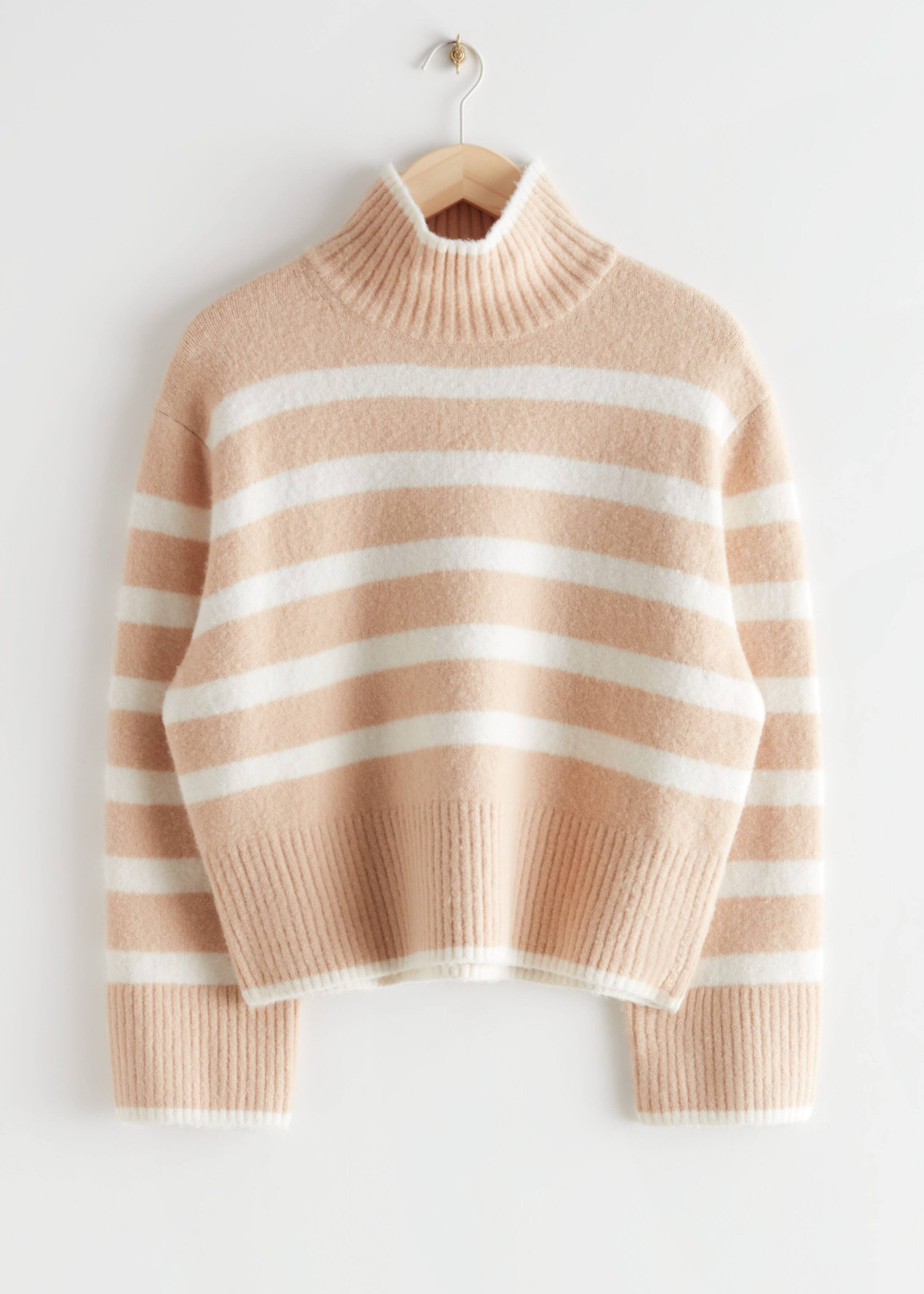 Striped Wool Knit Sweater - Beige/White Stripes - Bodegón