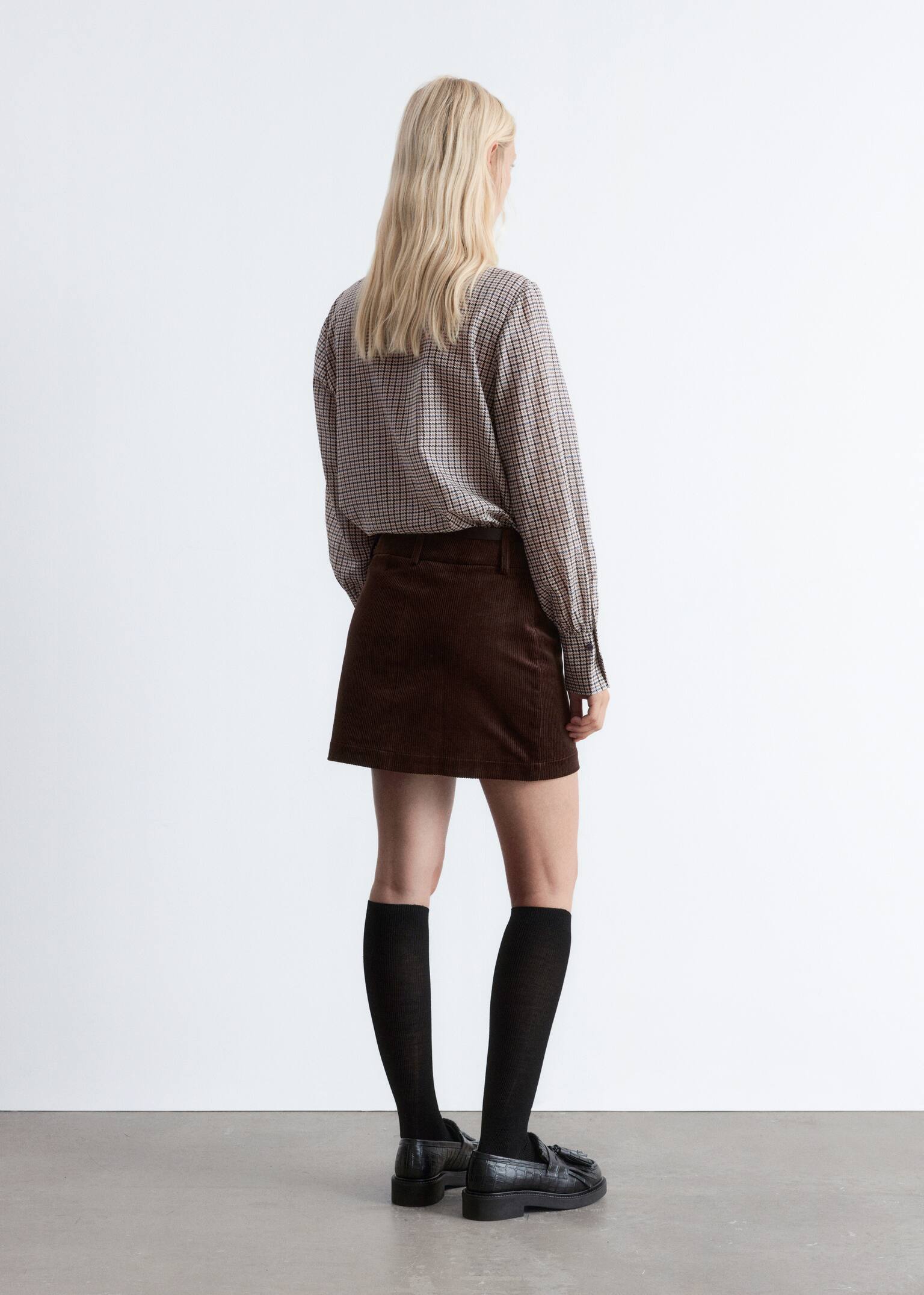 Silk-Blend Bow-Detail Blouse - Greige Checked - 3